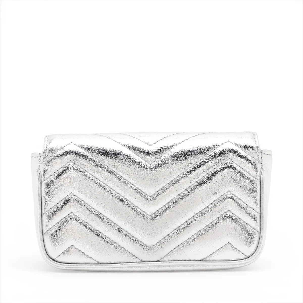 GG Marmont Leather Chain Shoulder Bag, Silver, 476433 — view 2
