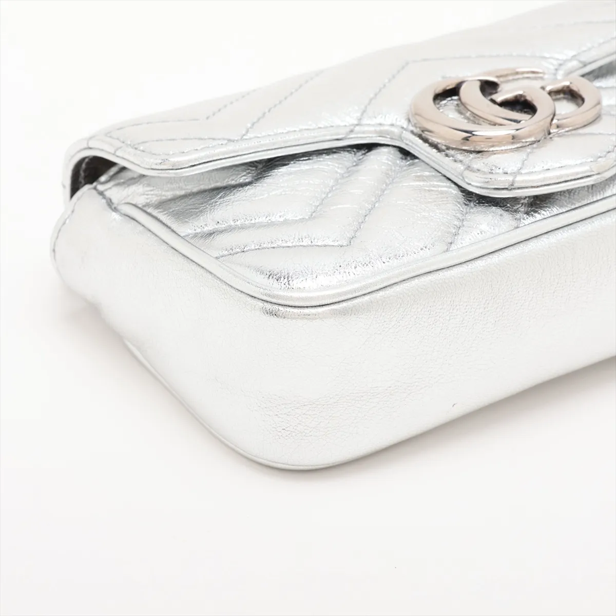GG Marmont Leather Chain Shoulder Bag, Silver, 476433 — view 4