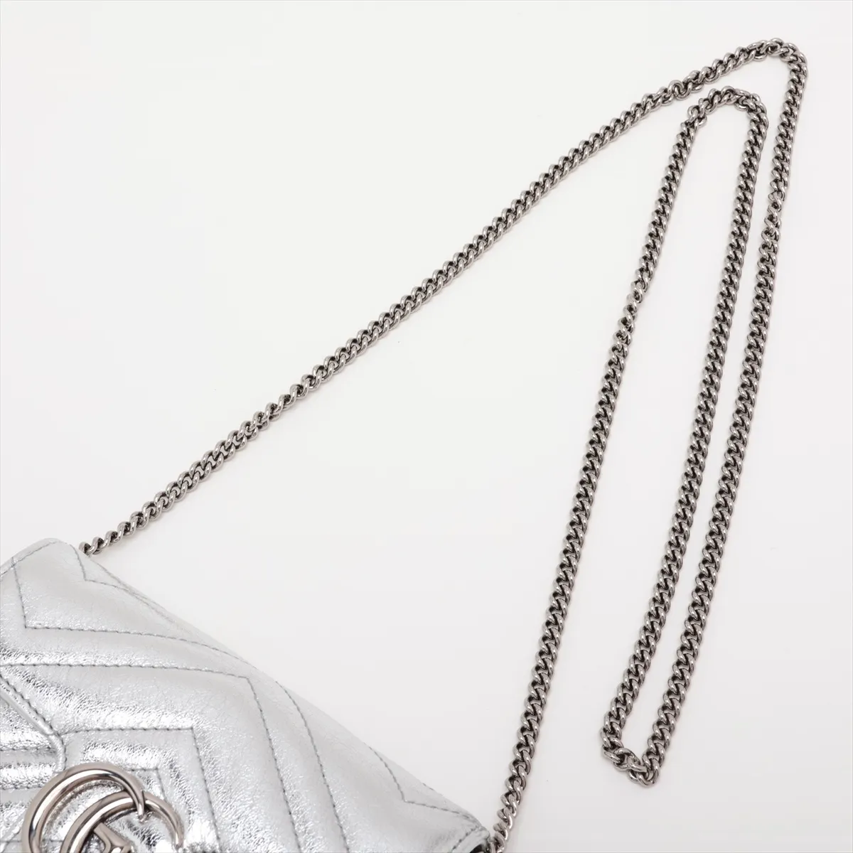 GG Marmont Leather Chain Shoulder Bag, Silver, 476433 — view 5