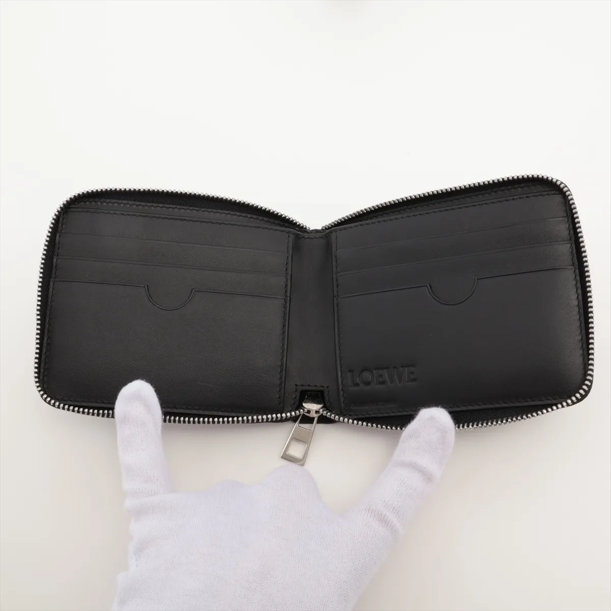 Anagram Leather Compact Wallet, Black — view 3