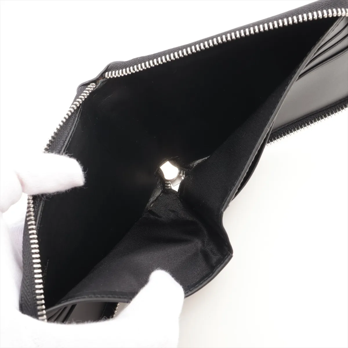 Anagram Leather Compact Wallet, Black — view 4