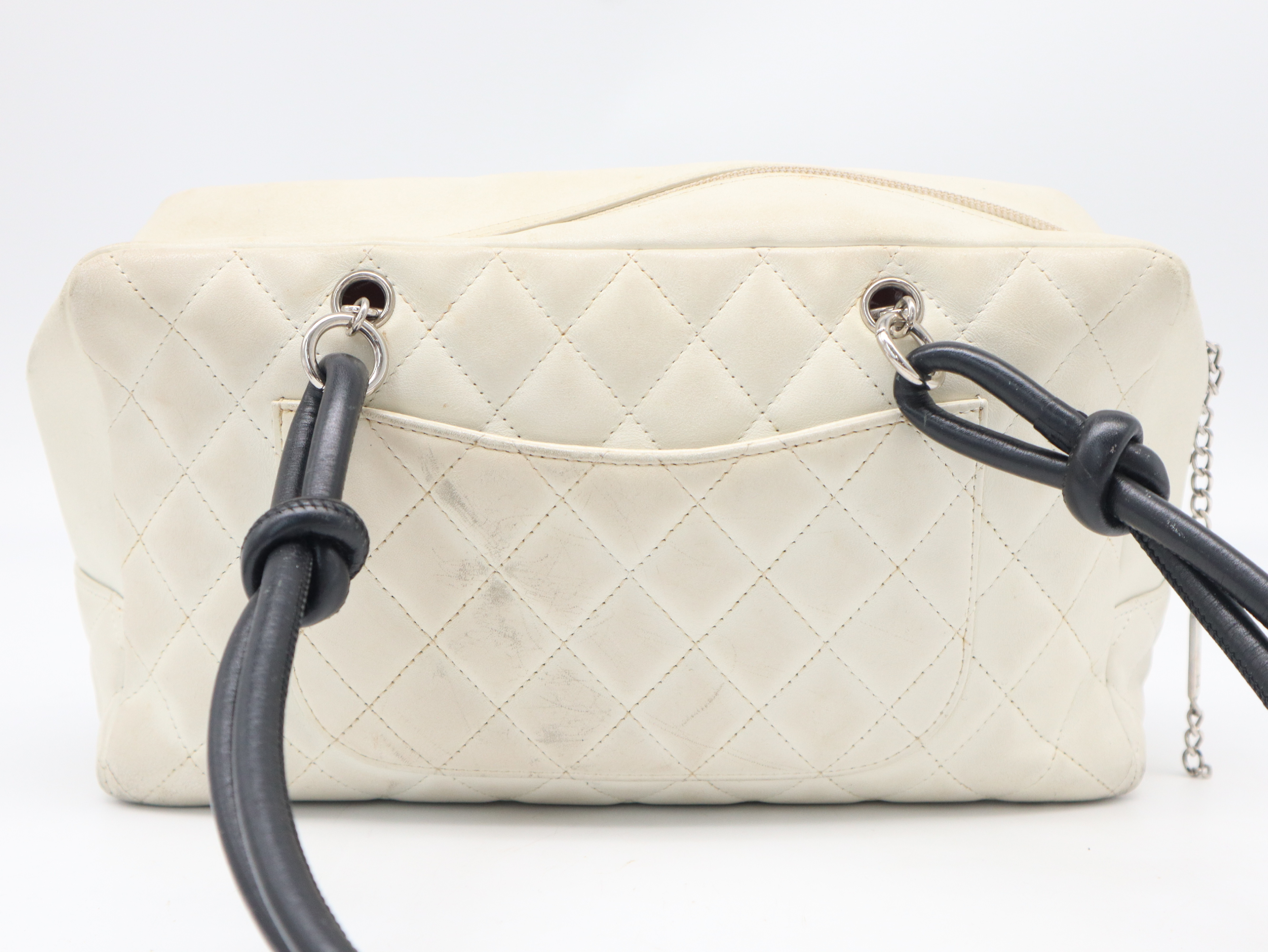 Cambon Line Bowling Bag, Calf Leather, Ivory & Black Shoulder Bag — view 2