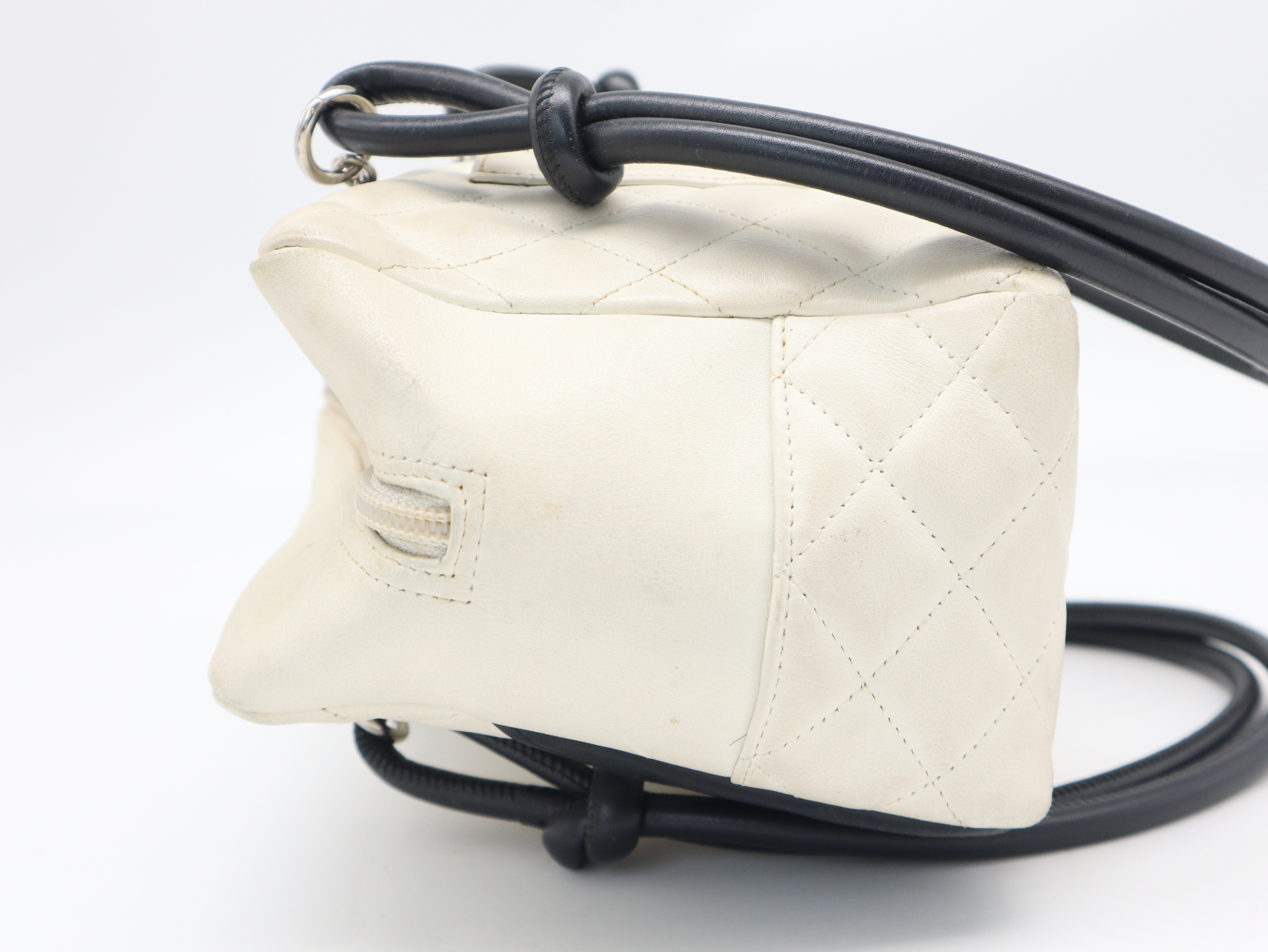 Cambon Line Bowling Bag, Calf Leather, Ivory & Black Shoulder Bag — view 3