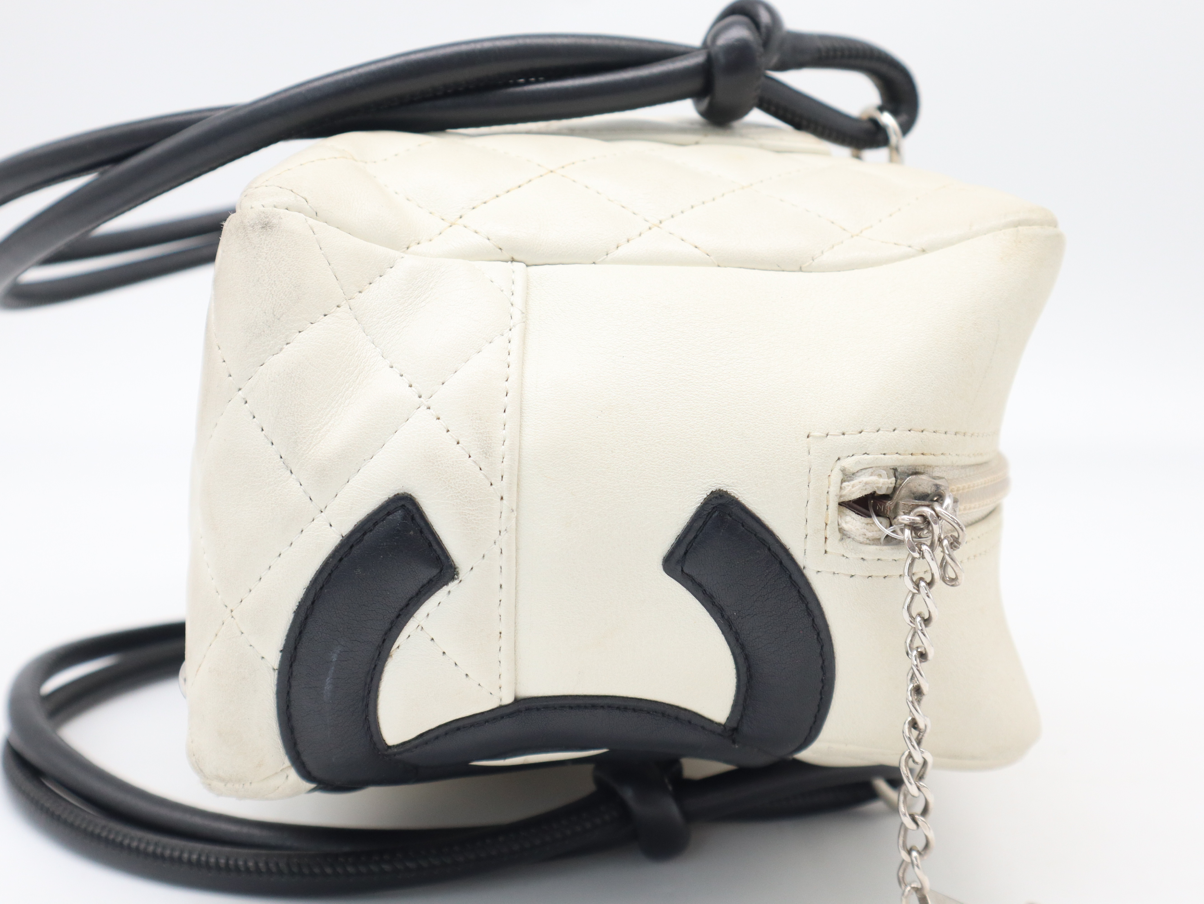 Cambon Line Bowling Bag, Calf Leather, Ivory & Black Shoulder Bag — view 4