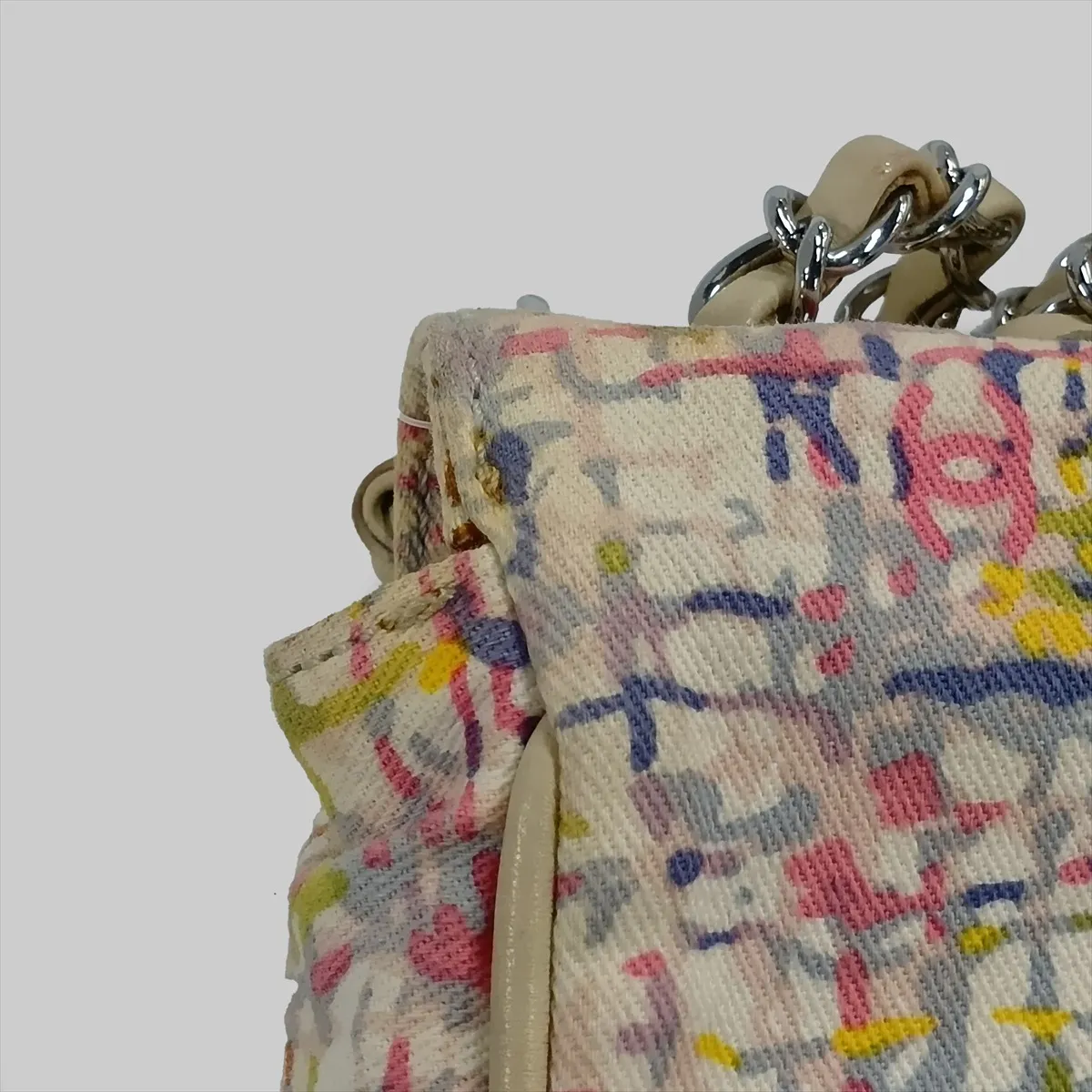 Coco Mark Canvas Single Flap Double Chain Bag, Multicolor, Silver Hardware, 9622147, Series 9 — view 11
