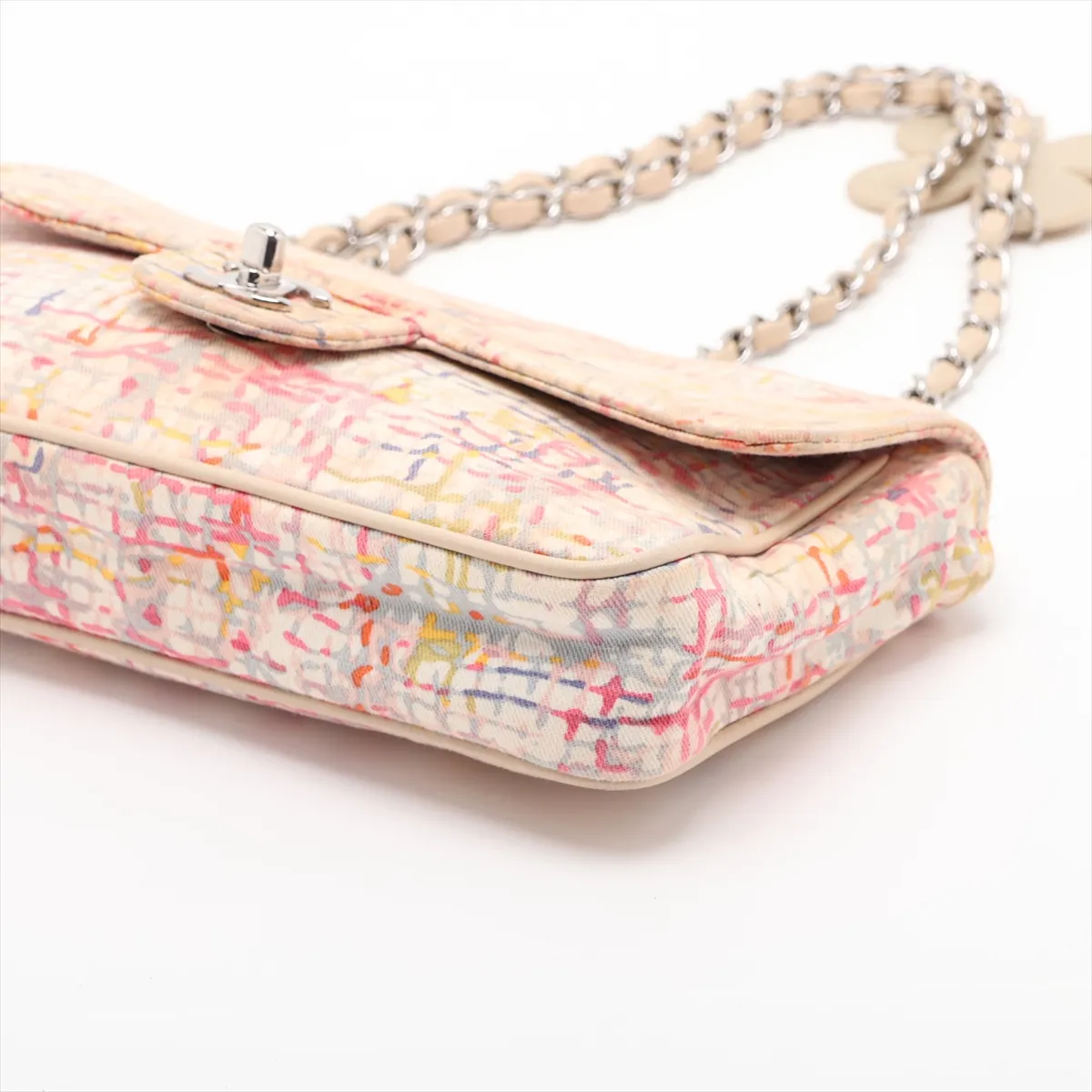 Coco Mark Canvas Single Flap Double Chain Bag, Multicolor, Silver Hardware, 9622147, Series 9 — view 3