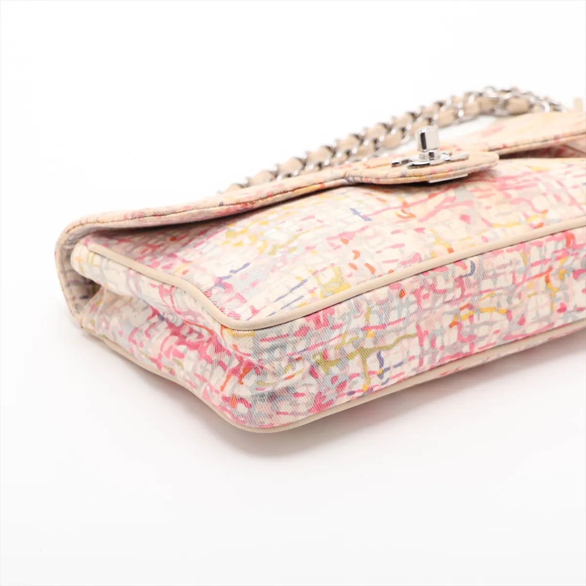 Coco Mark Canvas Single Flap Double Chain Bag, Multicolor, Silver Hardware, 9622147, Series 9 — view 4