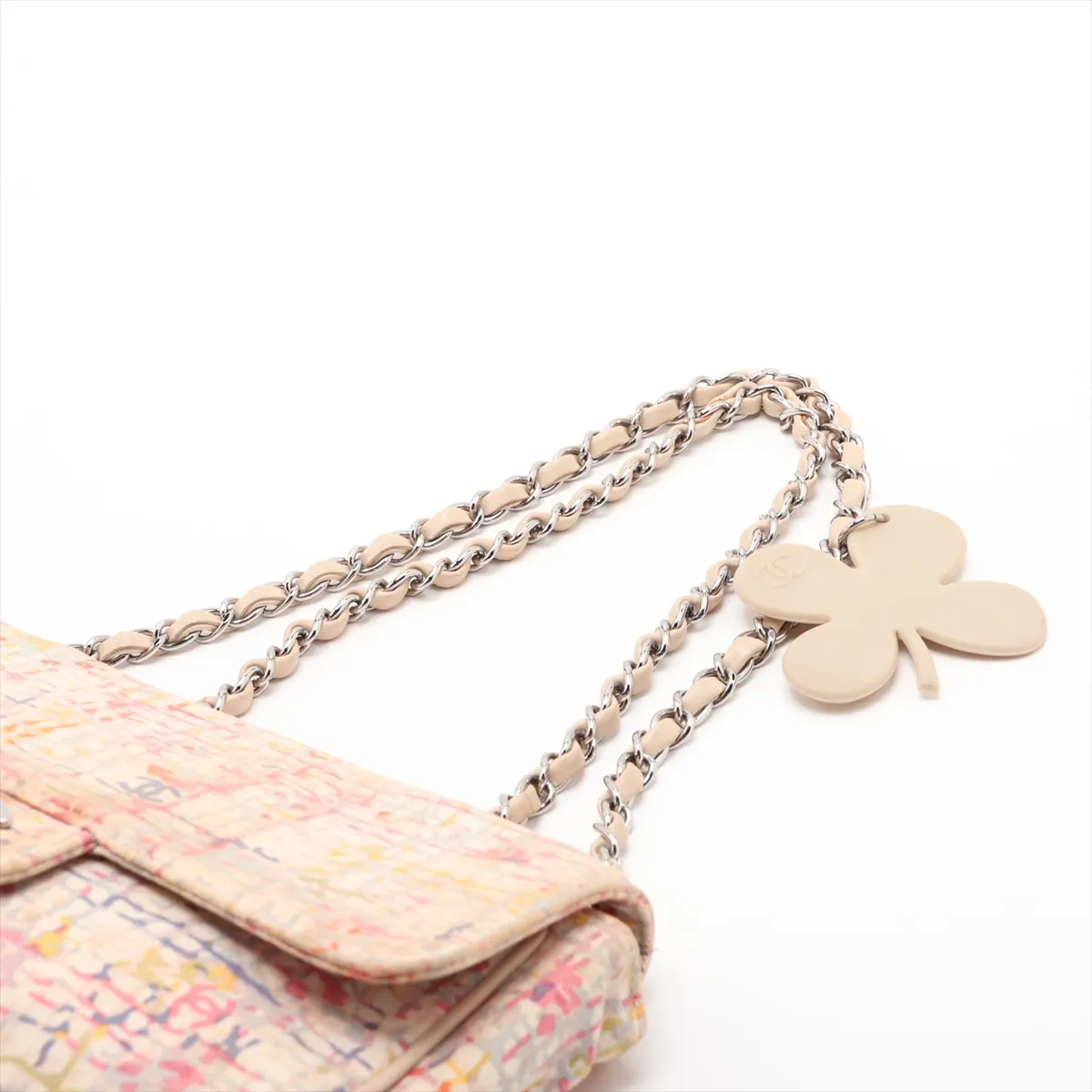 Coco Mark Canvas Single Flap Double Chain Bag, Multicolor, Silver Hardware, 9622147, Series 9 — view 5