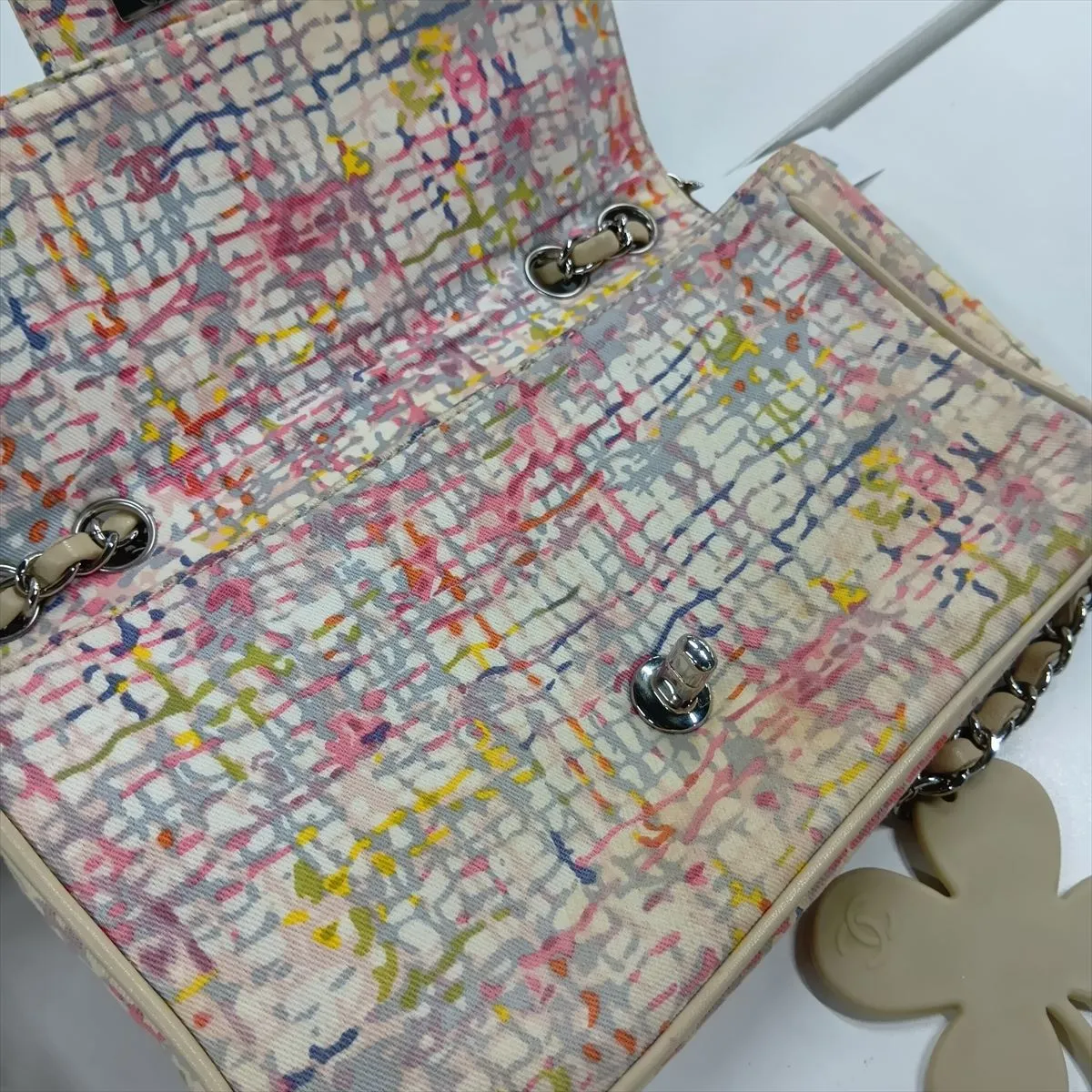 Coco Mark Canvas Single Flap Double Chain Bag, Multicolor, Silver Hardware, 9622147, Series 9 — view 9