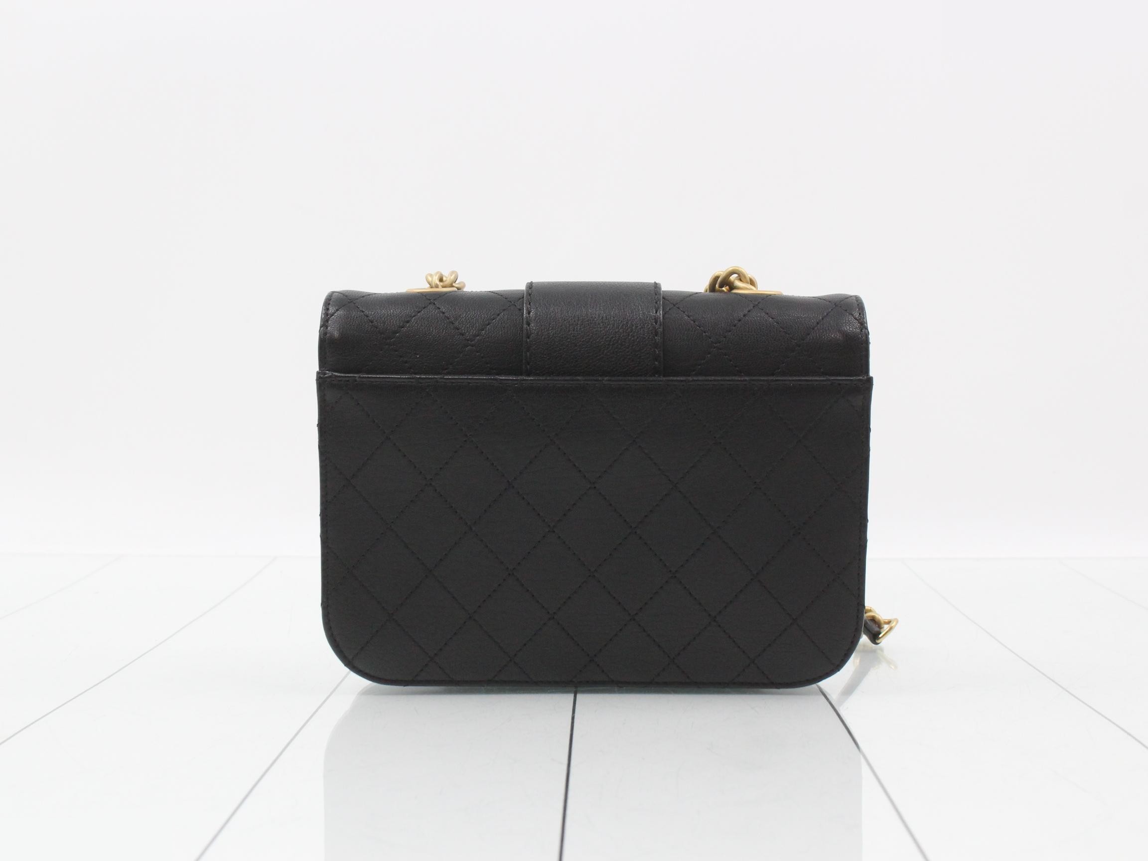 Matelassé Leather Chain Shoulder Bag, Black — view 2
