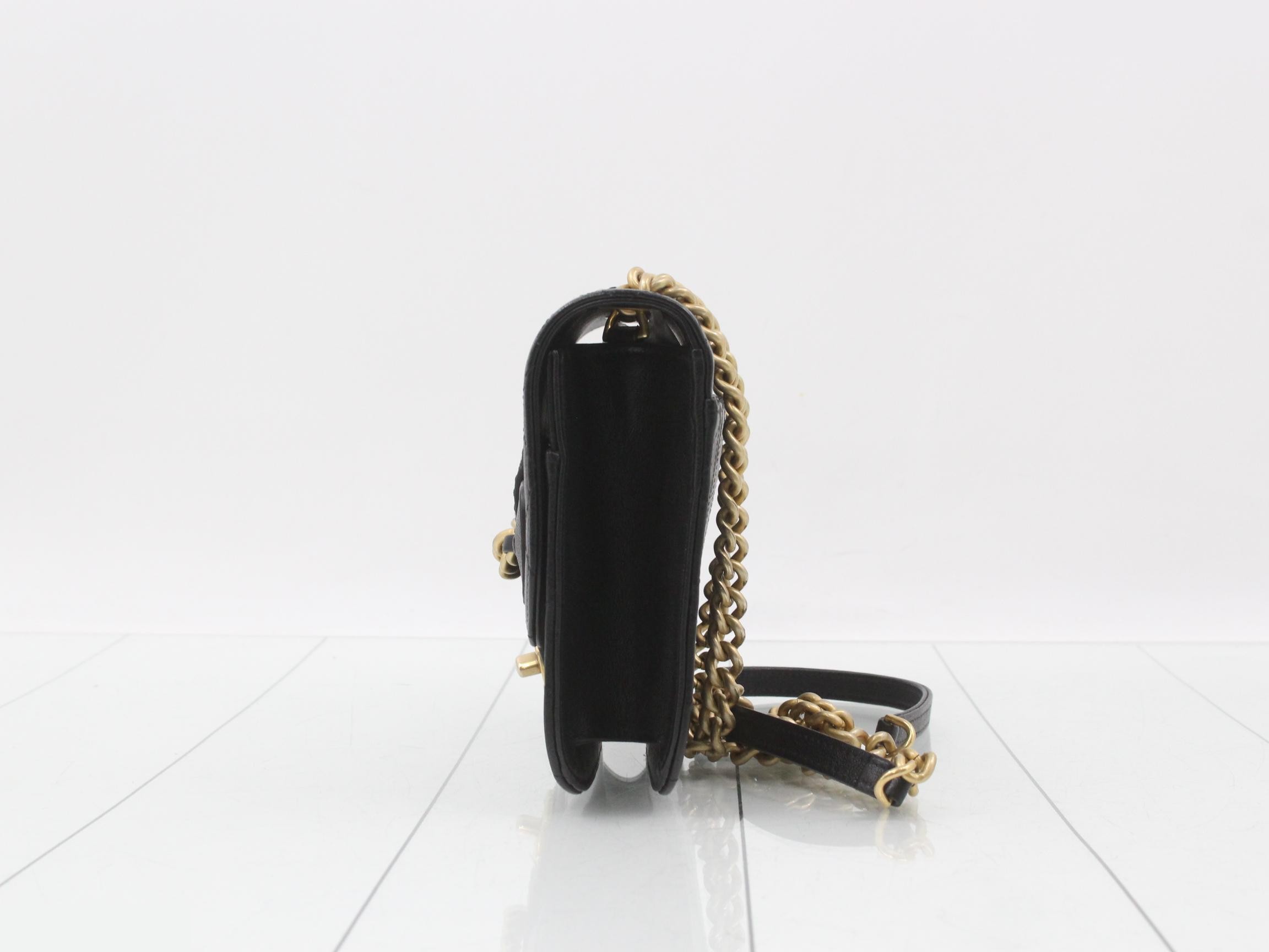 Matelassé Leather Chain Shoulder Bag, Black — view 3