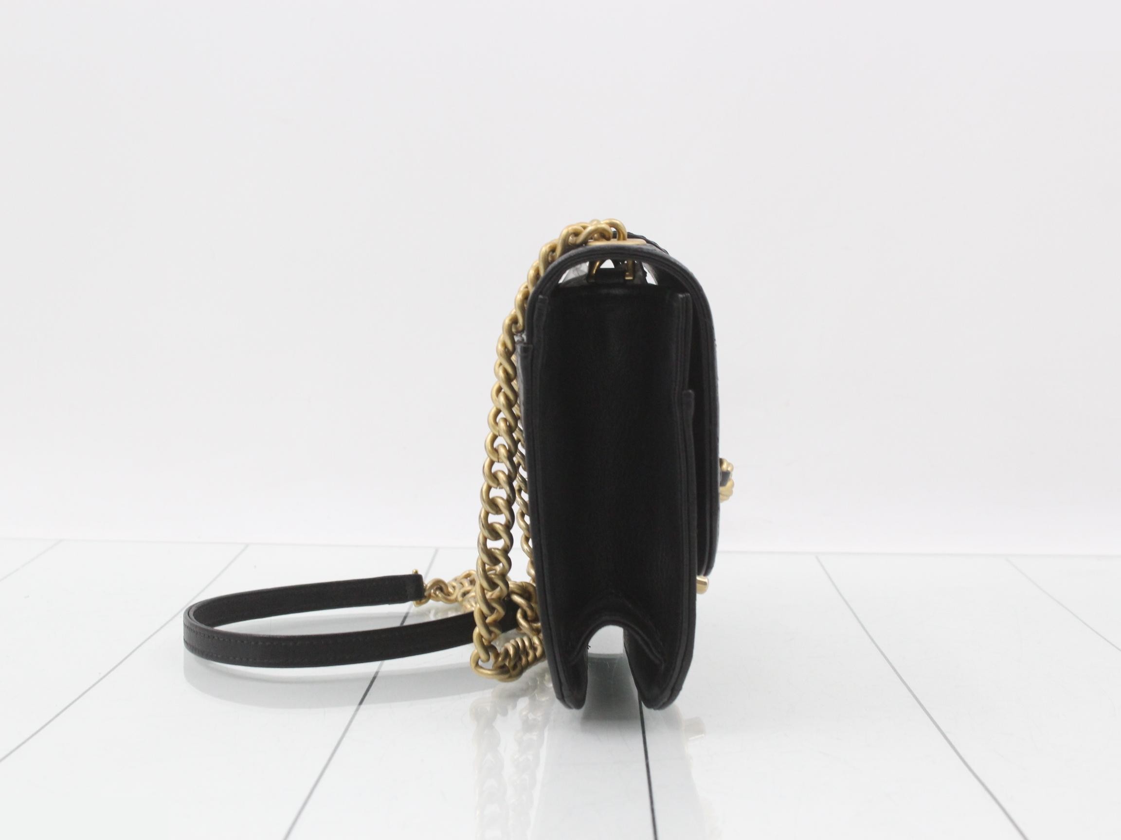 Matelassé Leather Chain Shoulder Bag, Black — view 4