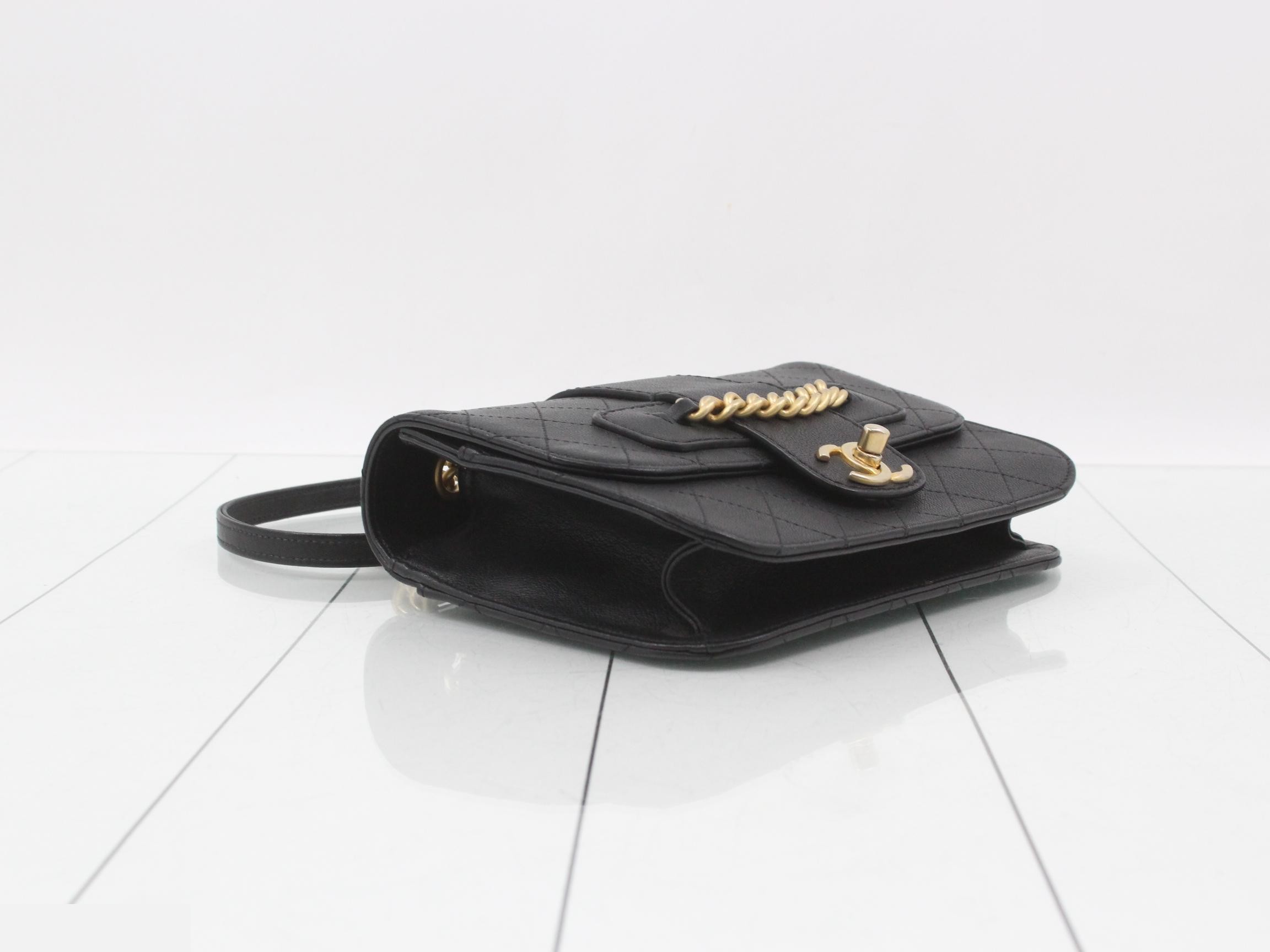 Matelassé Leather Chain Shoulder Bag, Black — view 5