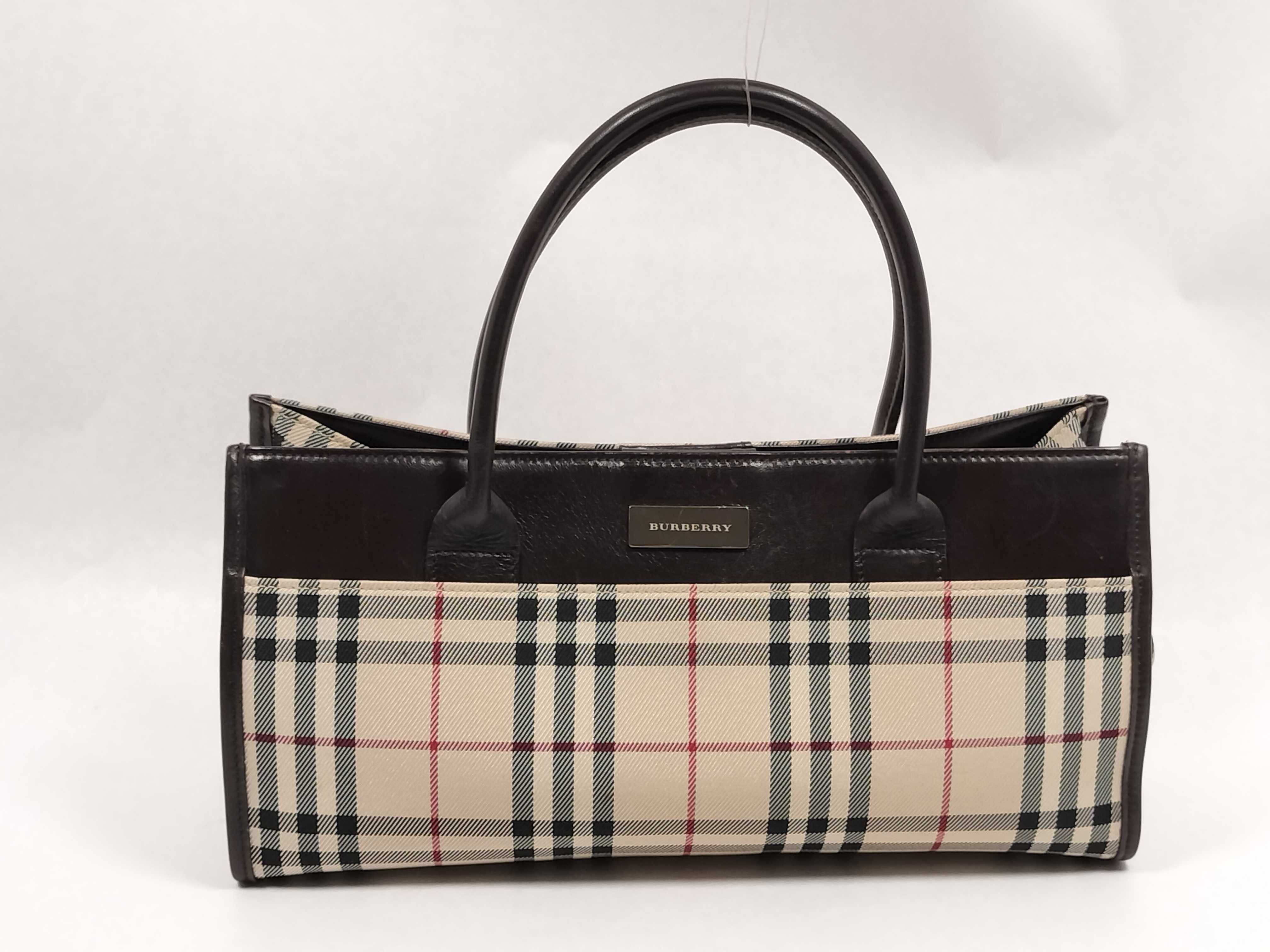 Nova Check Handbag, Canvas and Leather, Beige and Brown