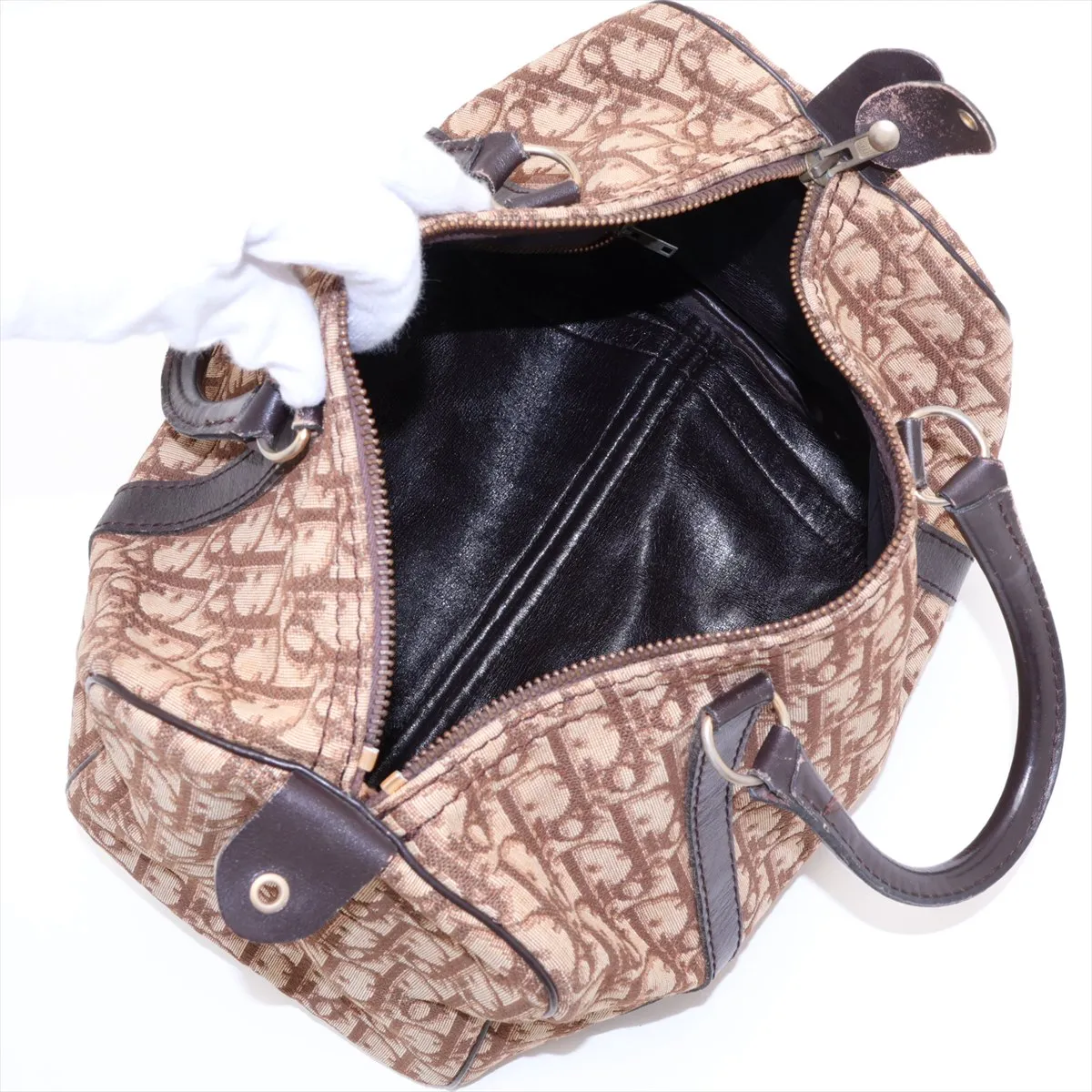 Trotter Canvas x Leather Handbag, Brown — view 7
