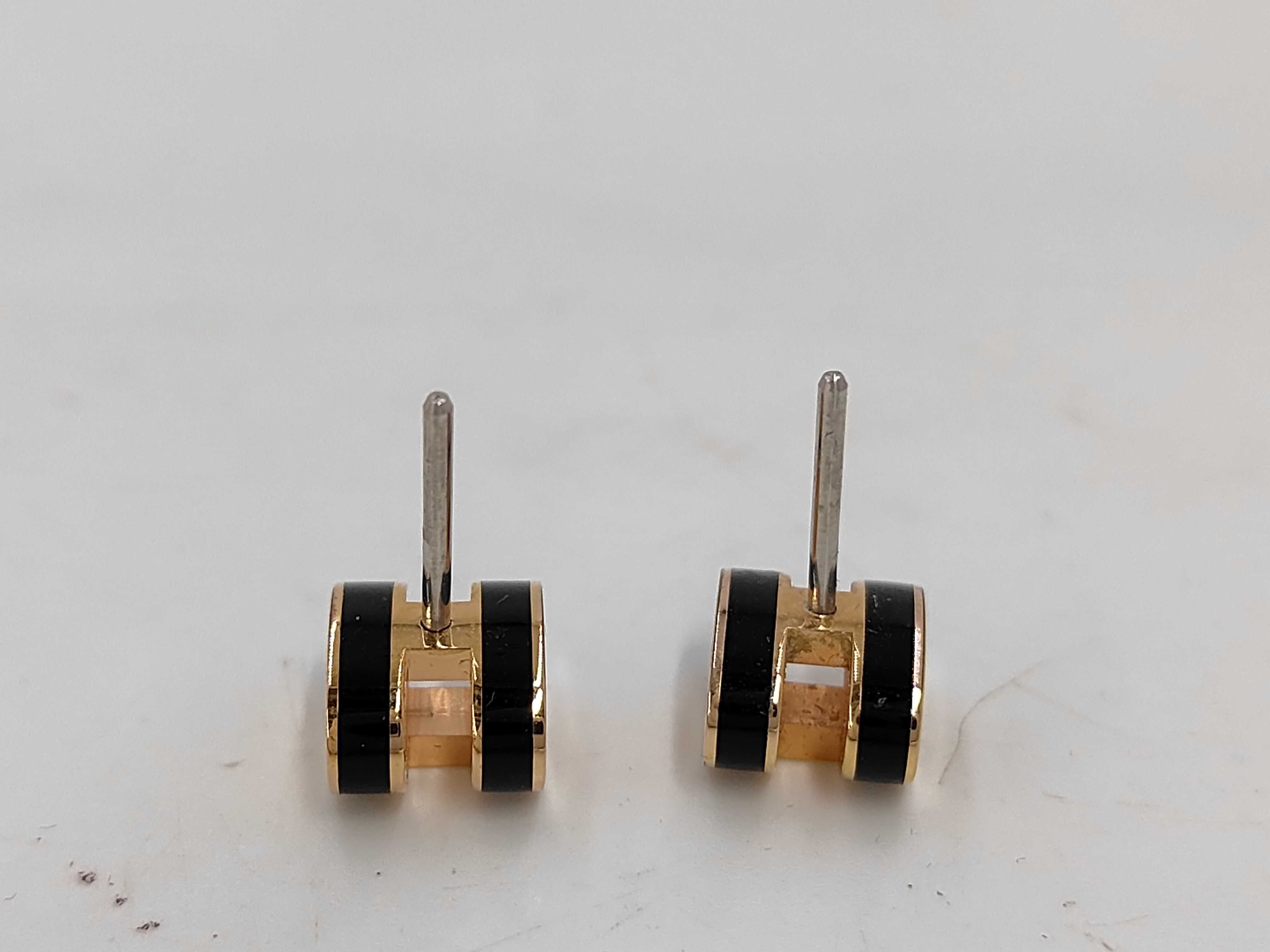 Mini Pop H Earrings in Black with Rose Gold Hardware — view 2