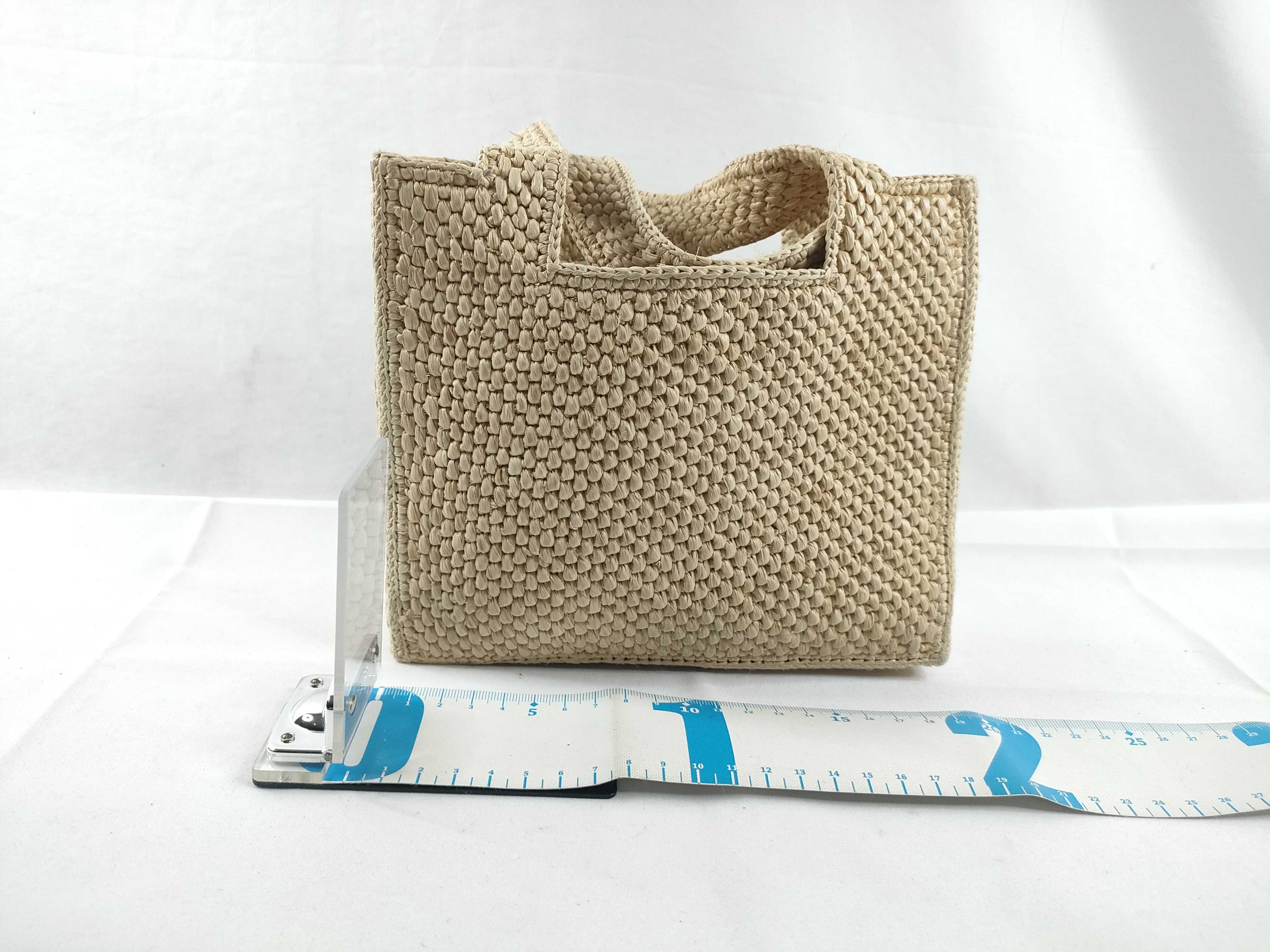 Font Tote Small Raffia x Leather 2-Way Handbag Beige Handbag — view 2