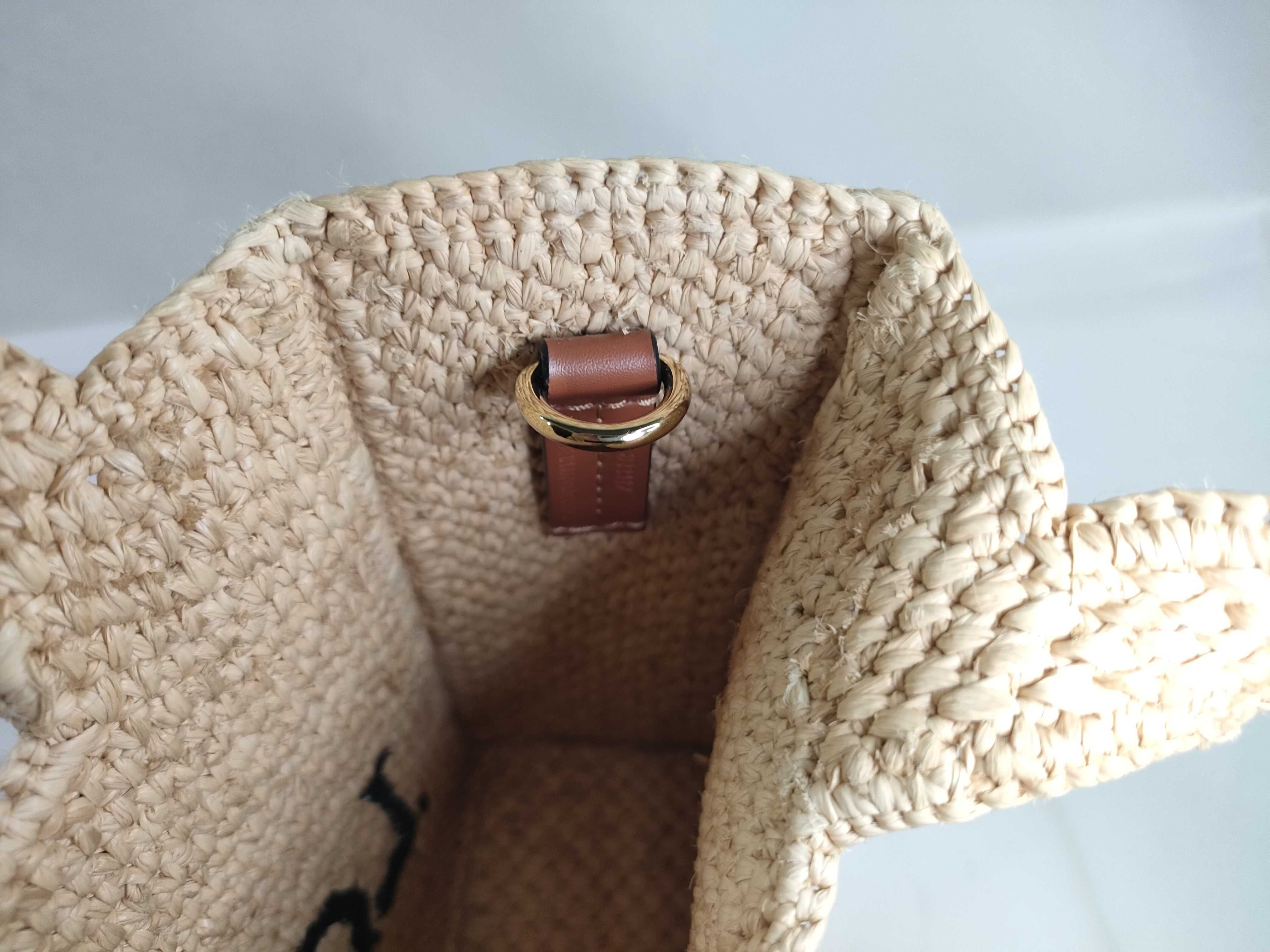 Font Tote Small Raffia x Leather 2-Way Handbag Beige Handbag — view 11
