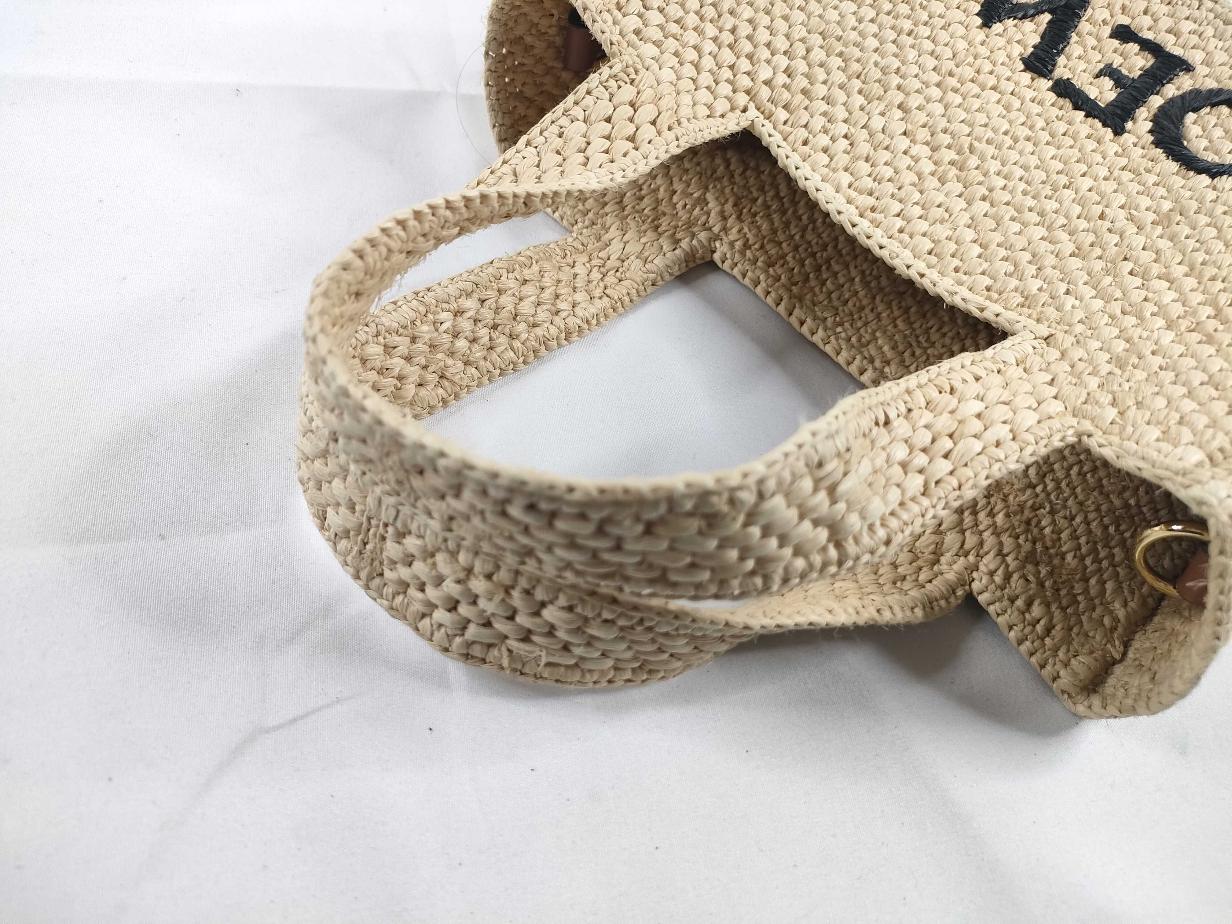Font Tote Small Raffia x Leather 2-Way Handbag Beige Handbag — view 6