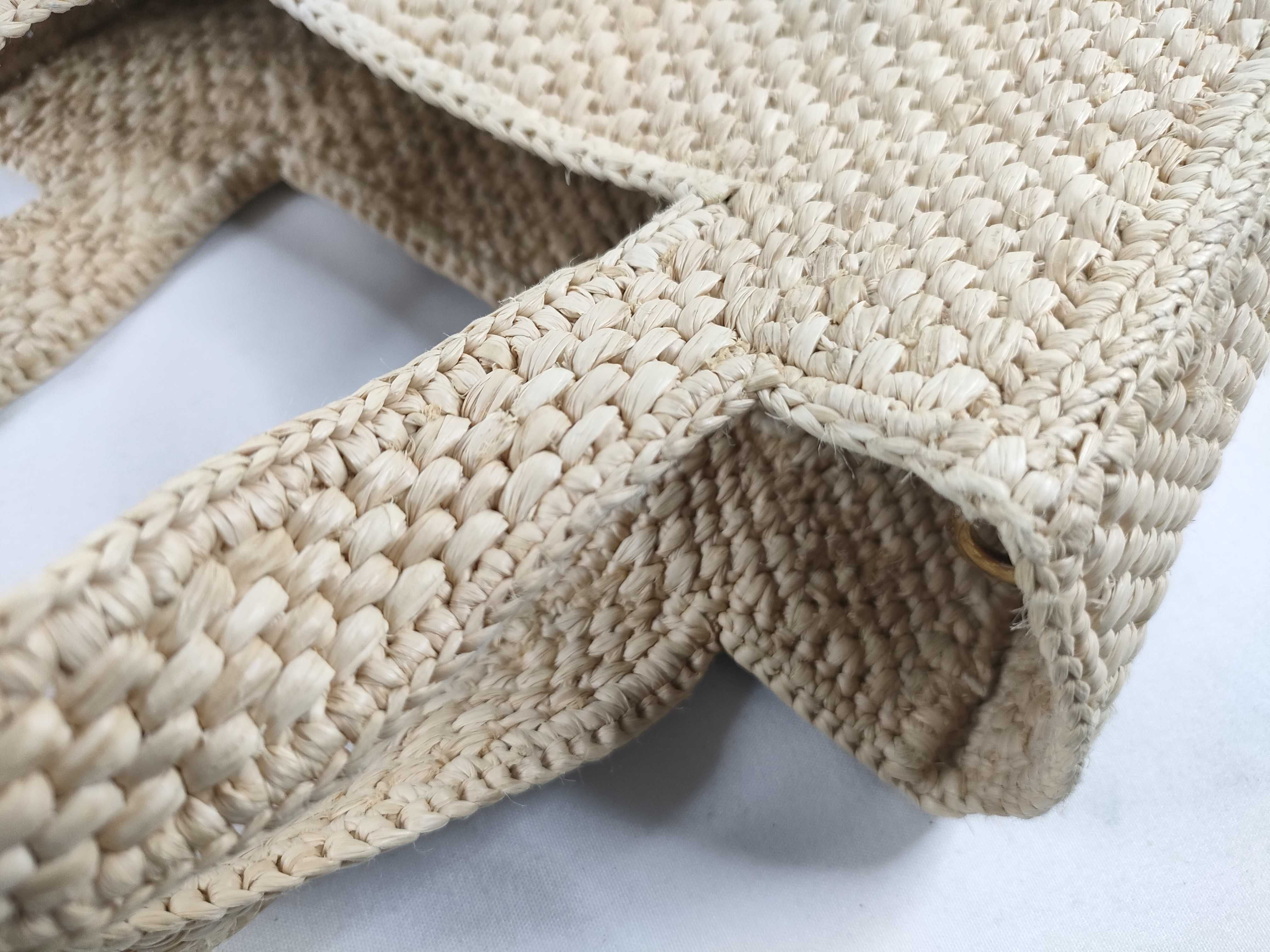 Font Tote Small Raffia x Leather 2-Way Handbag Beige Handbag — view 8
