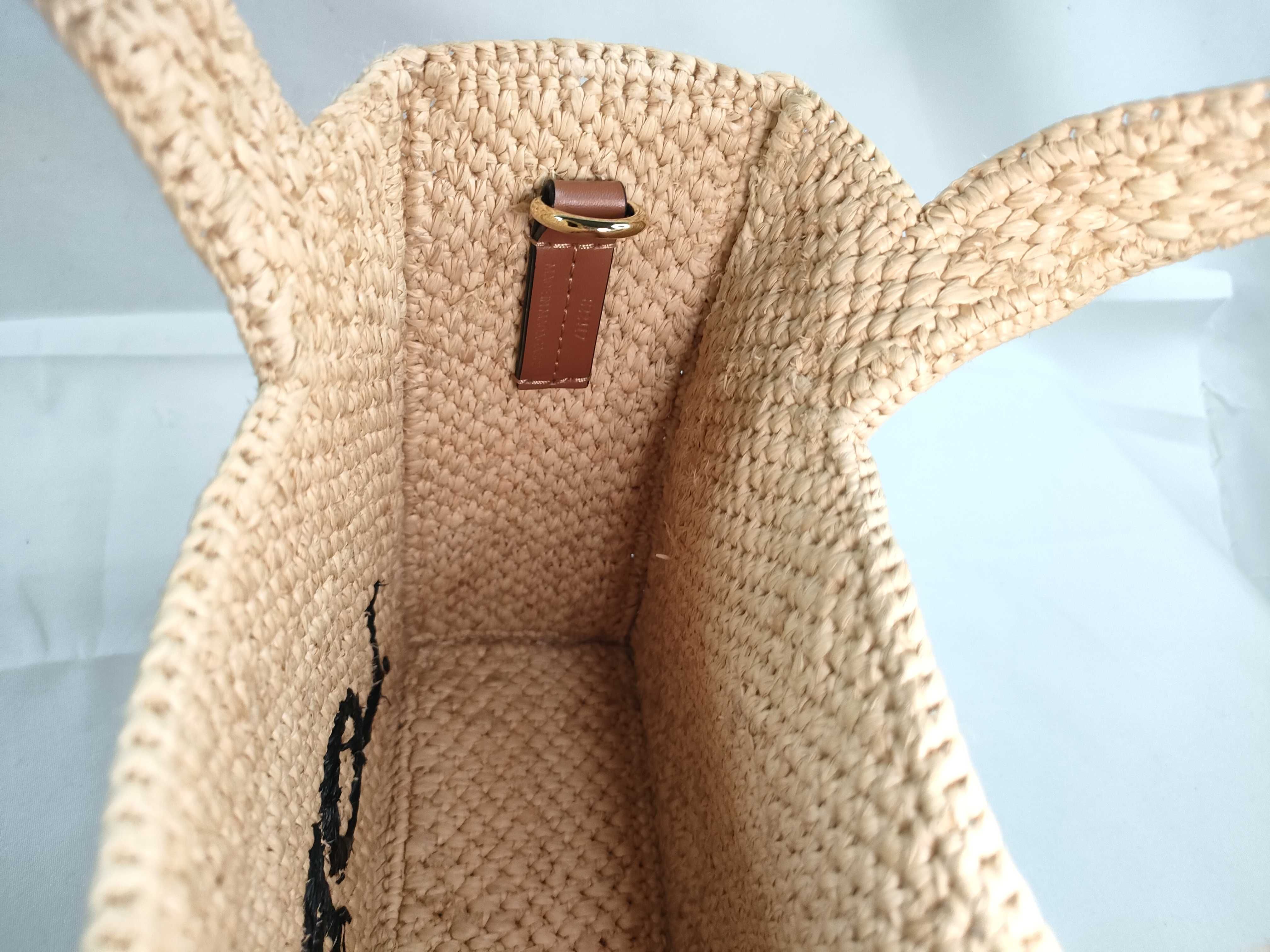 Font Tote Small Raffia x Leather 2-Way Handbag Beige Handbag — view 10