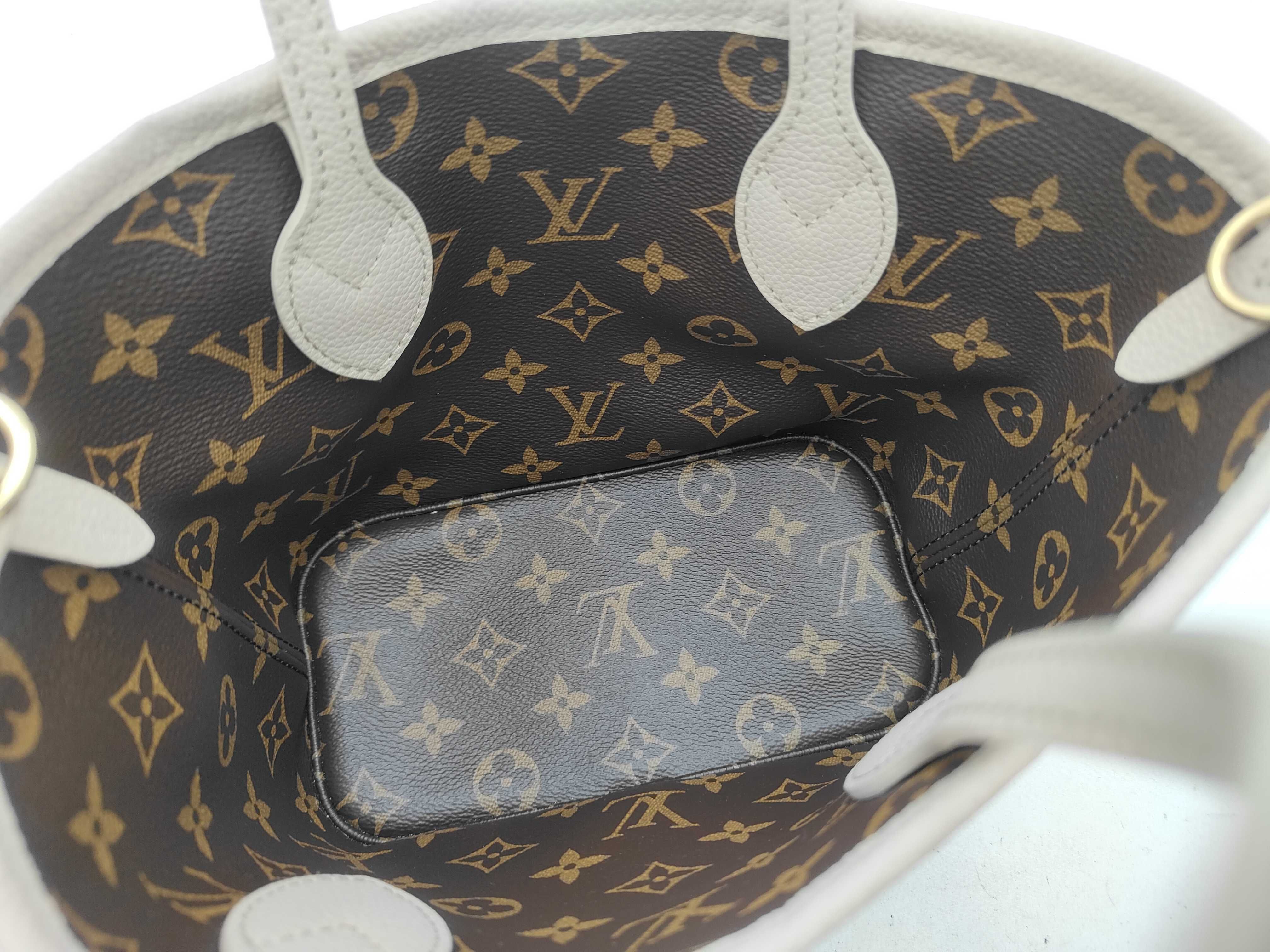 Neverfull Inside Out BB Reversible Limestone/Monogram Tote Bag M25657 (RFID verified) — view 9
