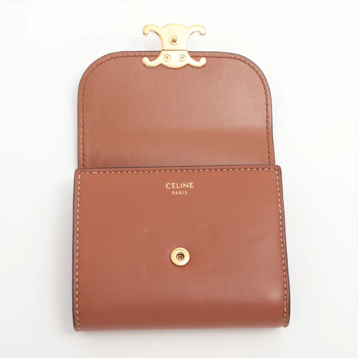 Triomphe Small Flap Wallet Leather Compact Wallet Brown — view 3