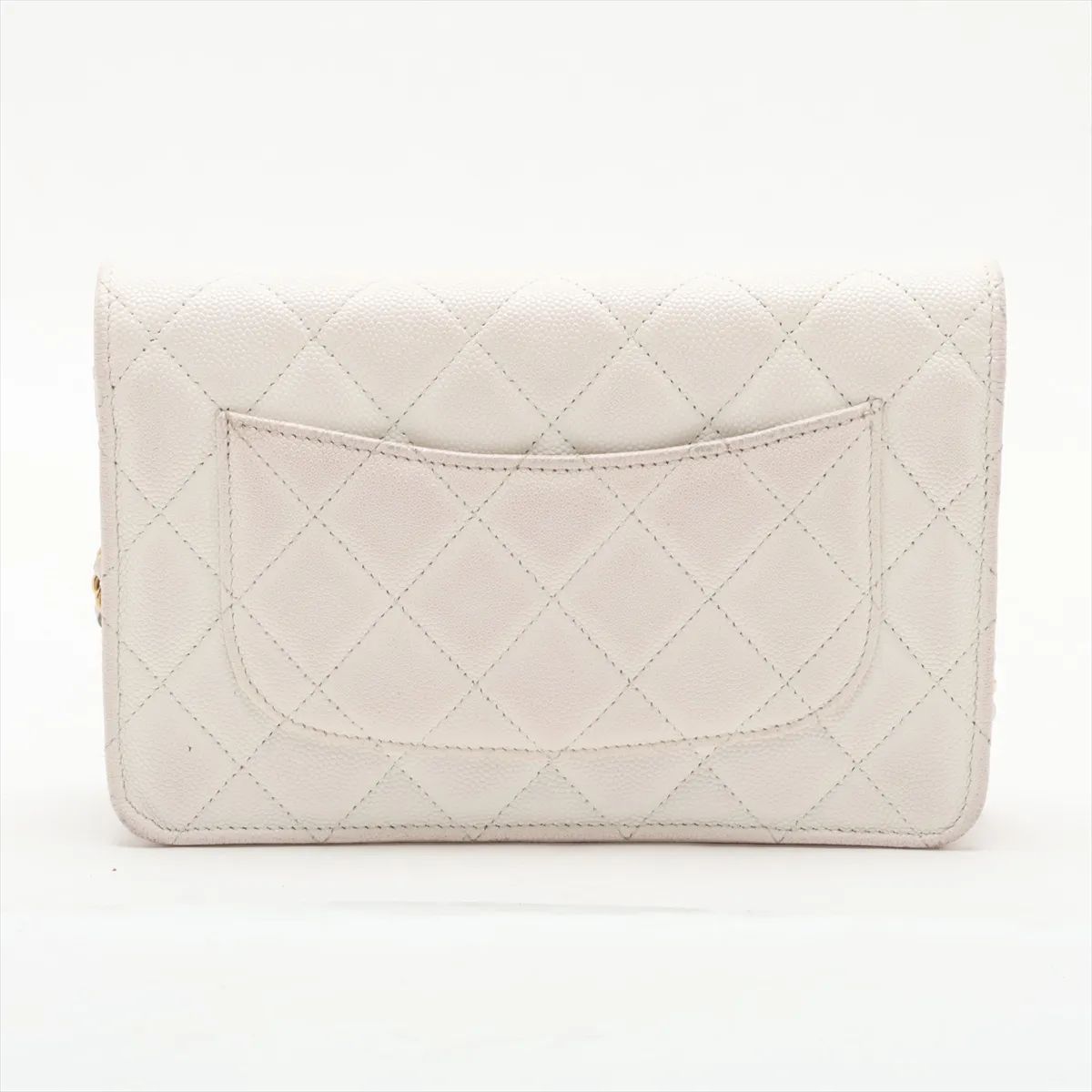 Matelassé Caviar Skin Chain Wallet, White with Gold Hardware, CP0449X0, Random Plate — view 2