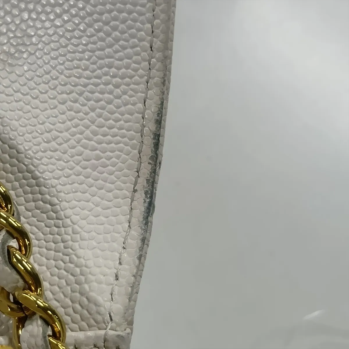 Matelassé Caviar Skin Chain Wallet, White with Gold Hardware, CP0449X0, Random Plate — view 12