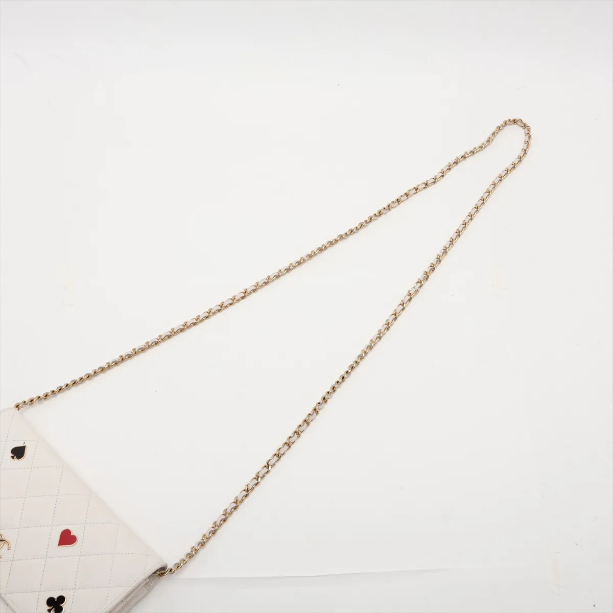 Matelassé Caviar Skin Chain Wallet, White with Gold Hardware, CP0449X0, Random Plate — view 5
