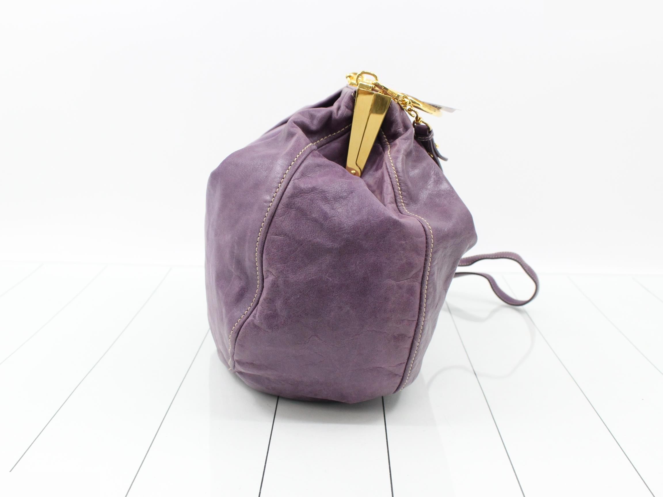 Other lines: 2-way bag with long strap, clasp closure, leather, purple. — view 4