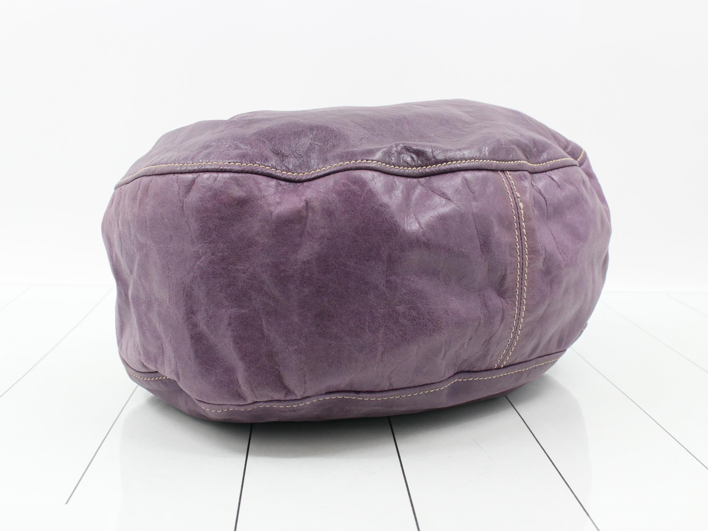 Other lines: 2-way bag with long strap, clasp closure, leather, purple. — view 5