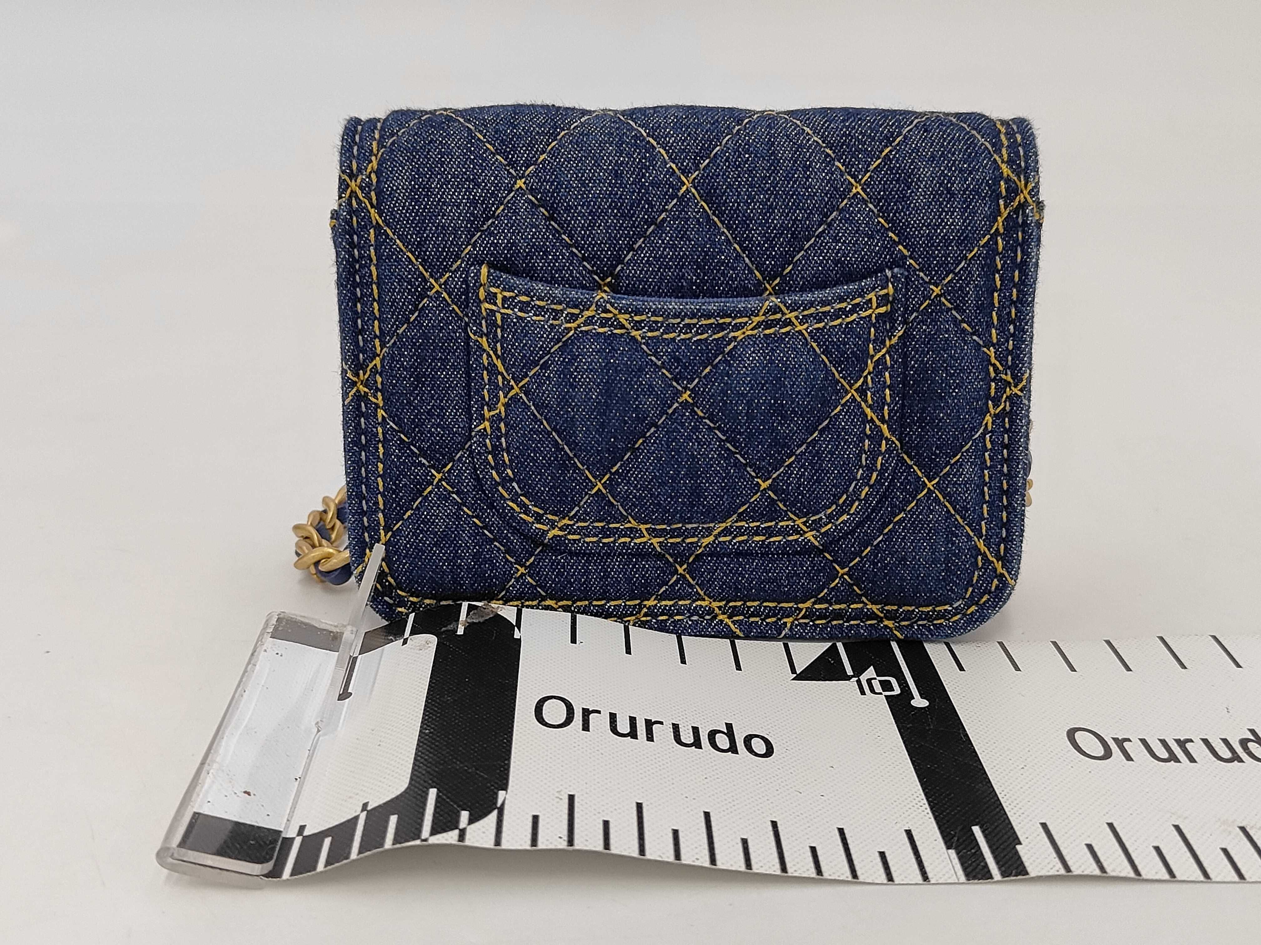 Mini Matelassé Denim Chain Shoulder Bag, Blue with Gold Hardware — view 2