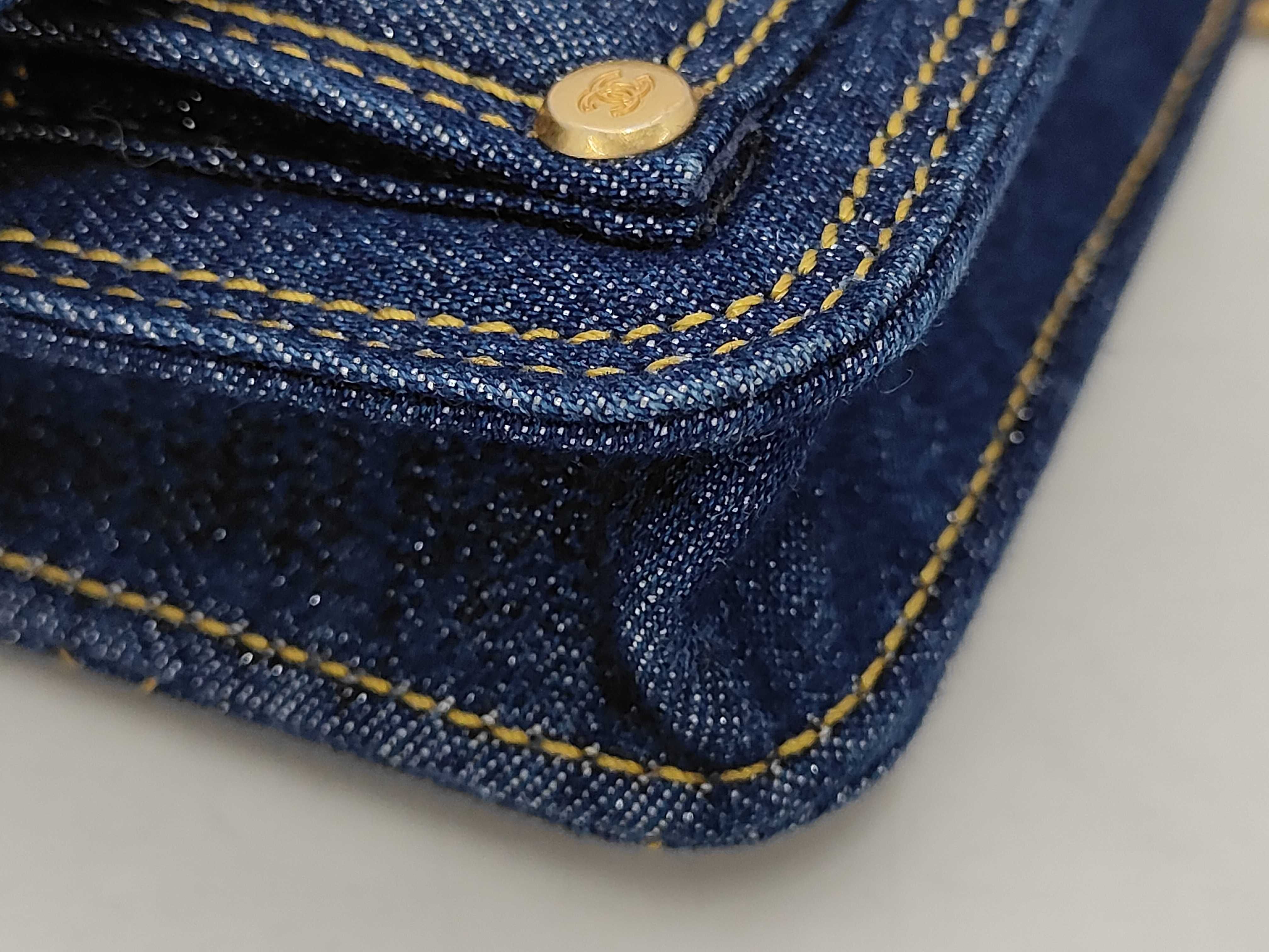 Mini Matelassé Denim Chain Shoulder Bag, Blue with Gold Hardware — view 4