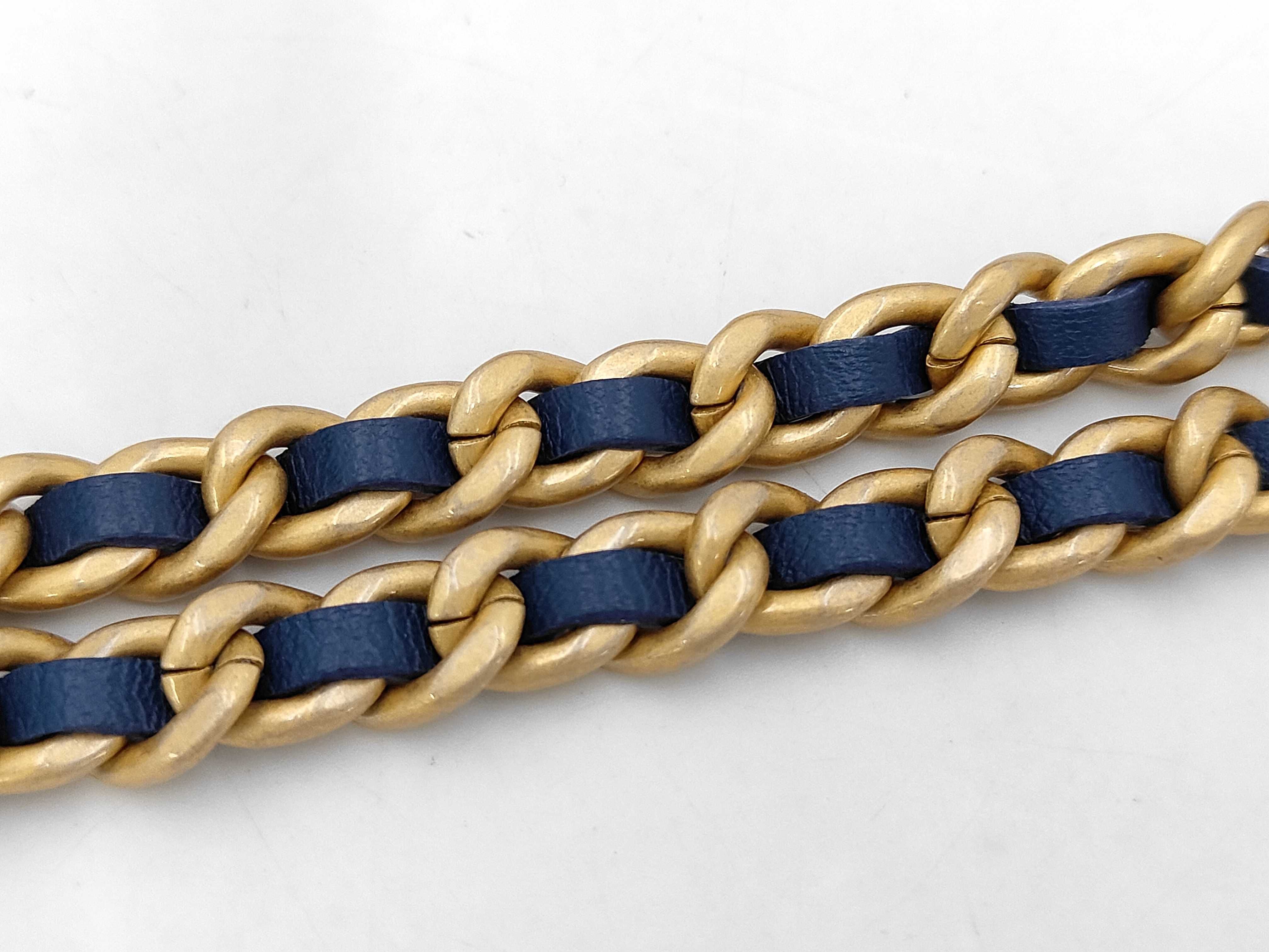 Mini Matelassé Denim Chain Shoulder Bag, Blue with Gold Hardware — view 9