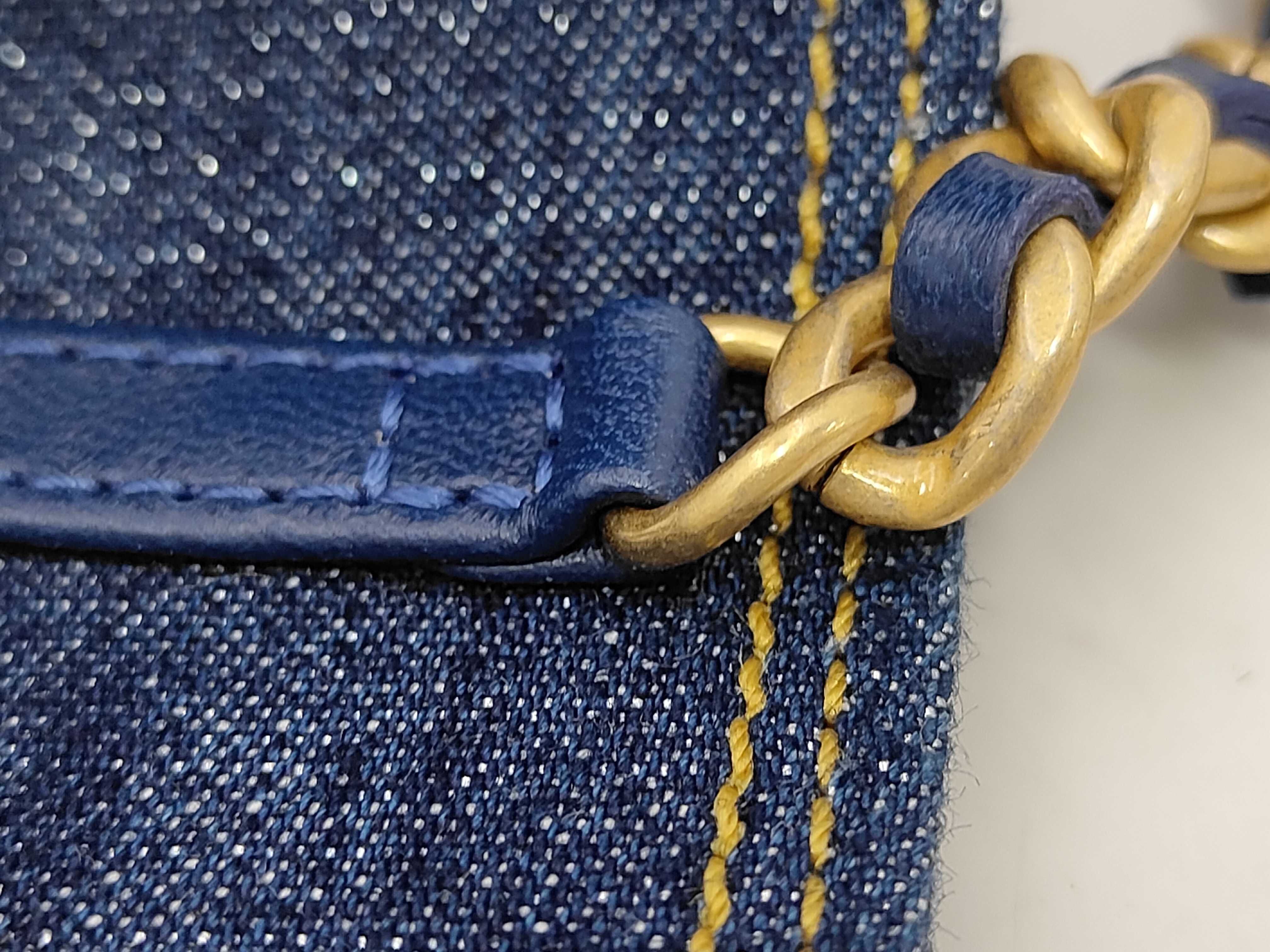Mini Matelassé Denim Chain Shoulder Bag, Blue with Gold Hardware — view 10