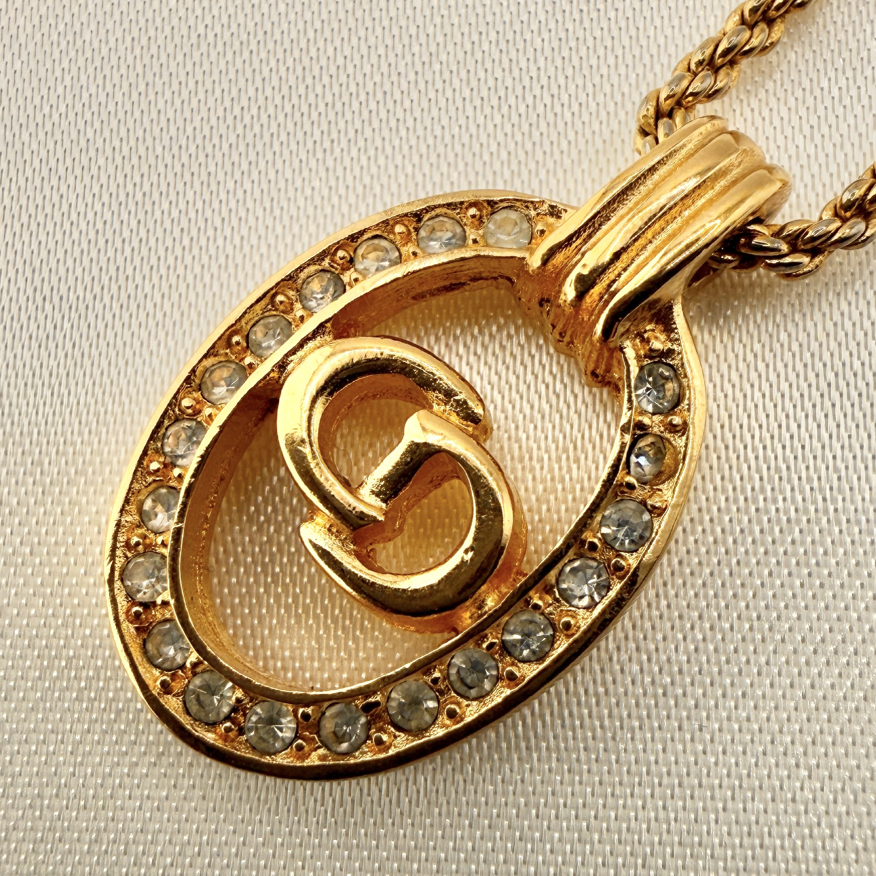 Necklace CD Logo Rhinestone GP Gold Color Necklace