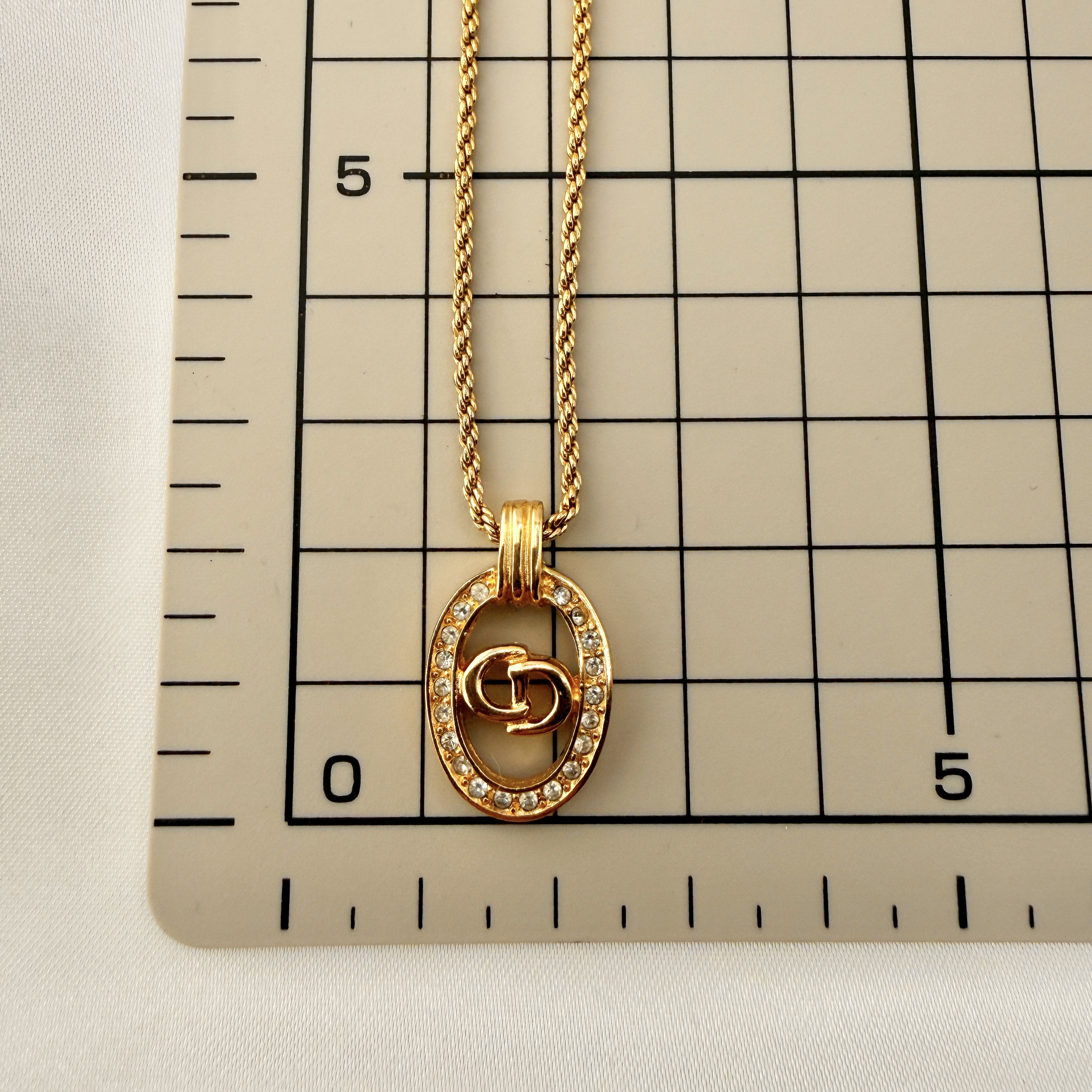 Necklace CD Logo Rhinestone GP Gold Color Necklace — view 7