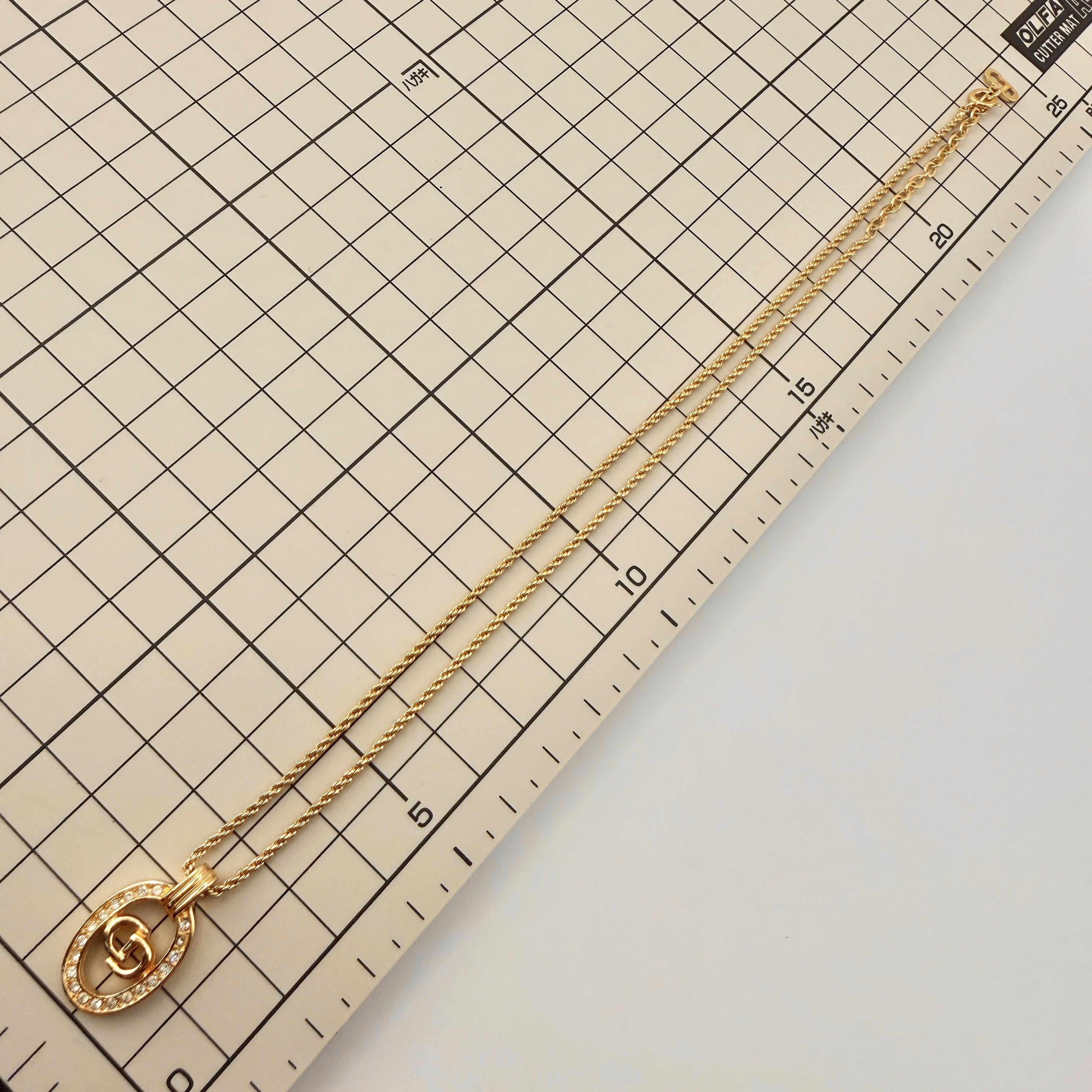 Necklace CD Logo Rhinestone GP Gold Color Necklace — view 8