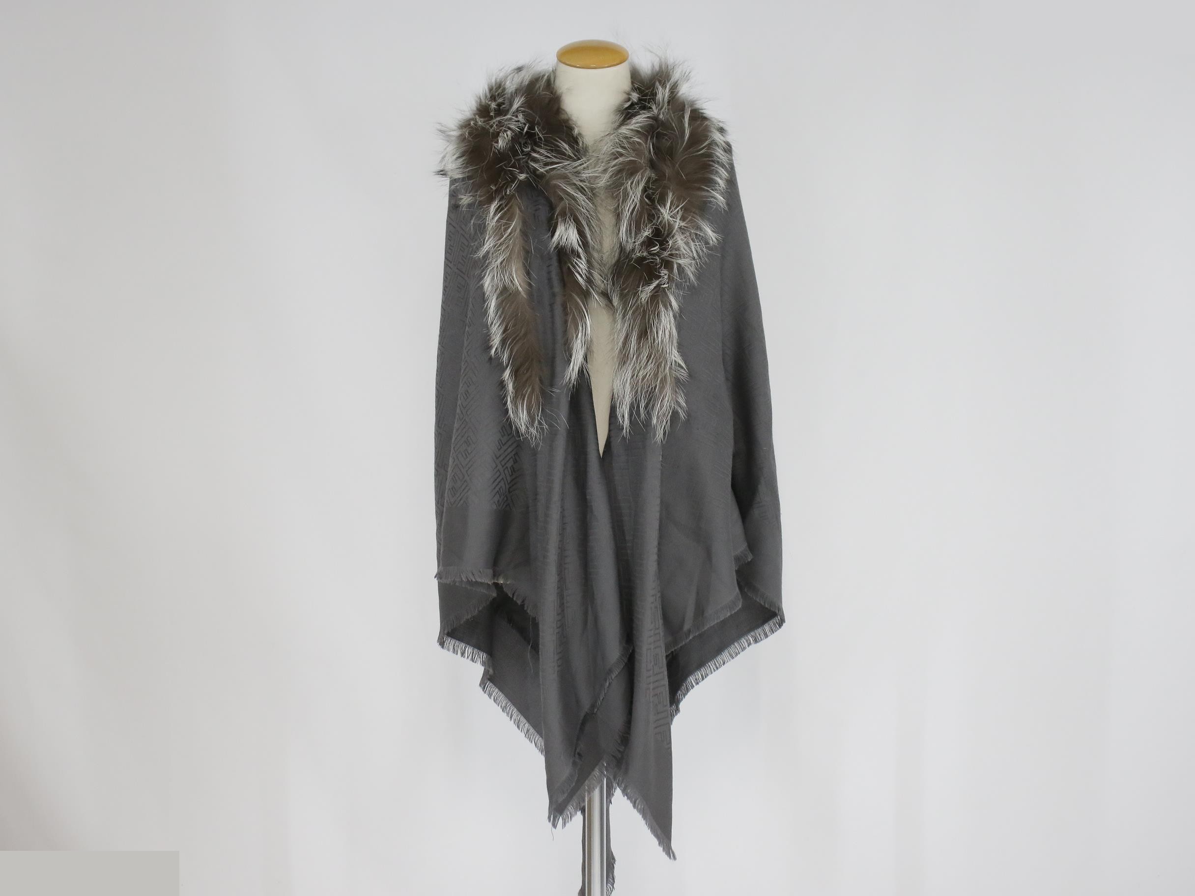 Fur-trimmed stole, approximately 145 x 141 cm