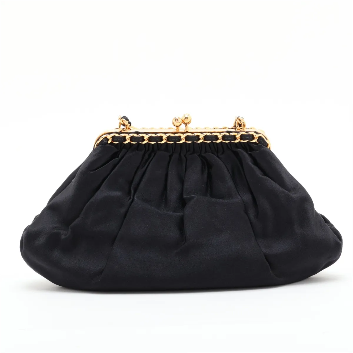 Coco Mark Silk Chain Shoulder Bag, Kiss Closure, Black with Gold Hardware, 4239099, Series 4 — view 2