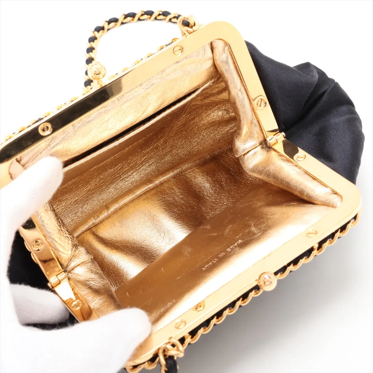 Coco Mark Silk Chain Shoulder Bag, Kiss Closure, Black with Gold Hardware, 4239099, Series 4 — view 6