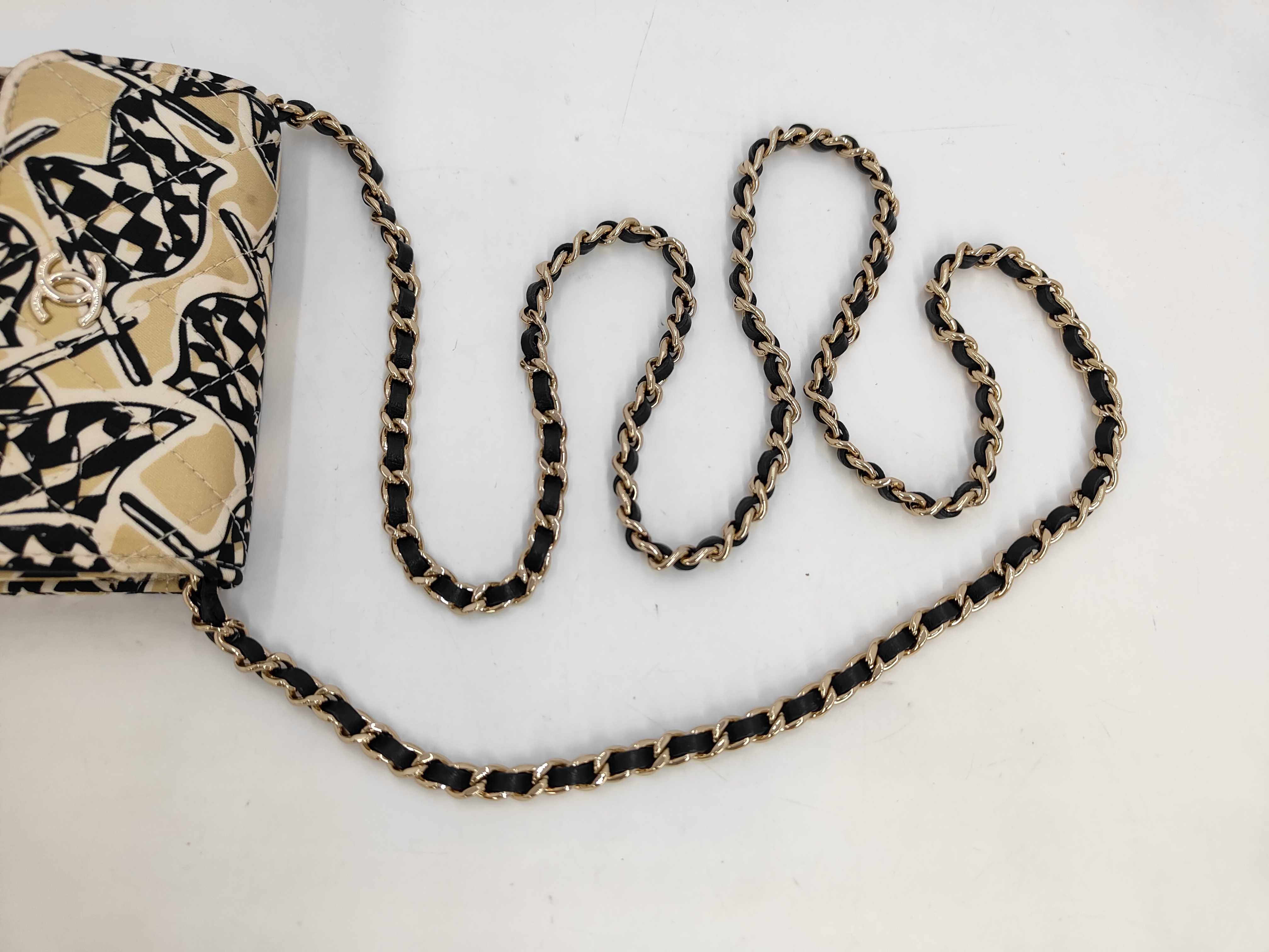 Checkerboard Pattern Chain Shoulder Bag, Beige — view 5