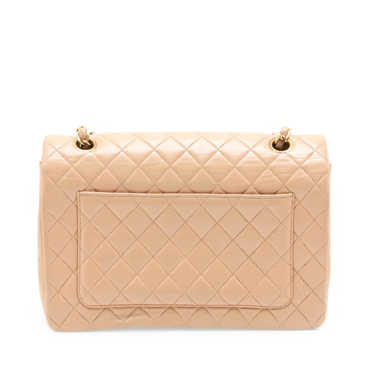 Matelassé Lambskin Single Flap Double Chain Bag, Paris Limited Edition, Beige with Gold Hardware, 3047123, Series 3 — view 2