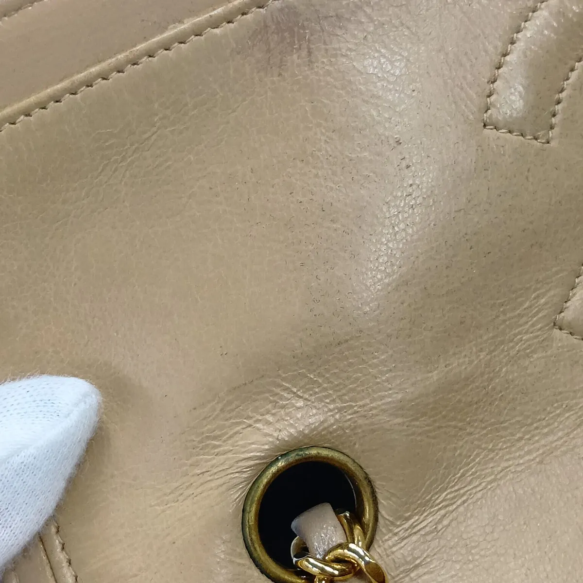 Matelassé Lambskin Single Flap Double Chain Bag, Paris Limited Edition, Beige with Gold Hardware, 3047123, Series 3 — view 14