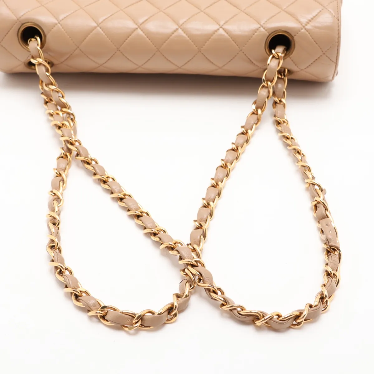 Matelassé Lambskin Single Flap Double Chain Bag, Paris Limited Edition, Beige with Gold Hardware, 3047123, Series 3 — view 5
