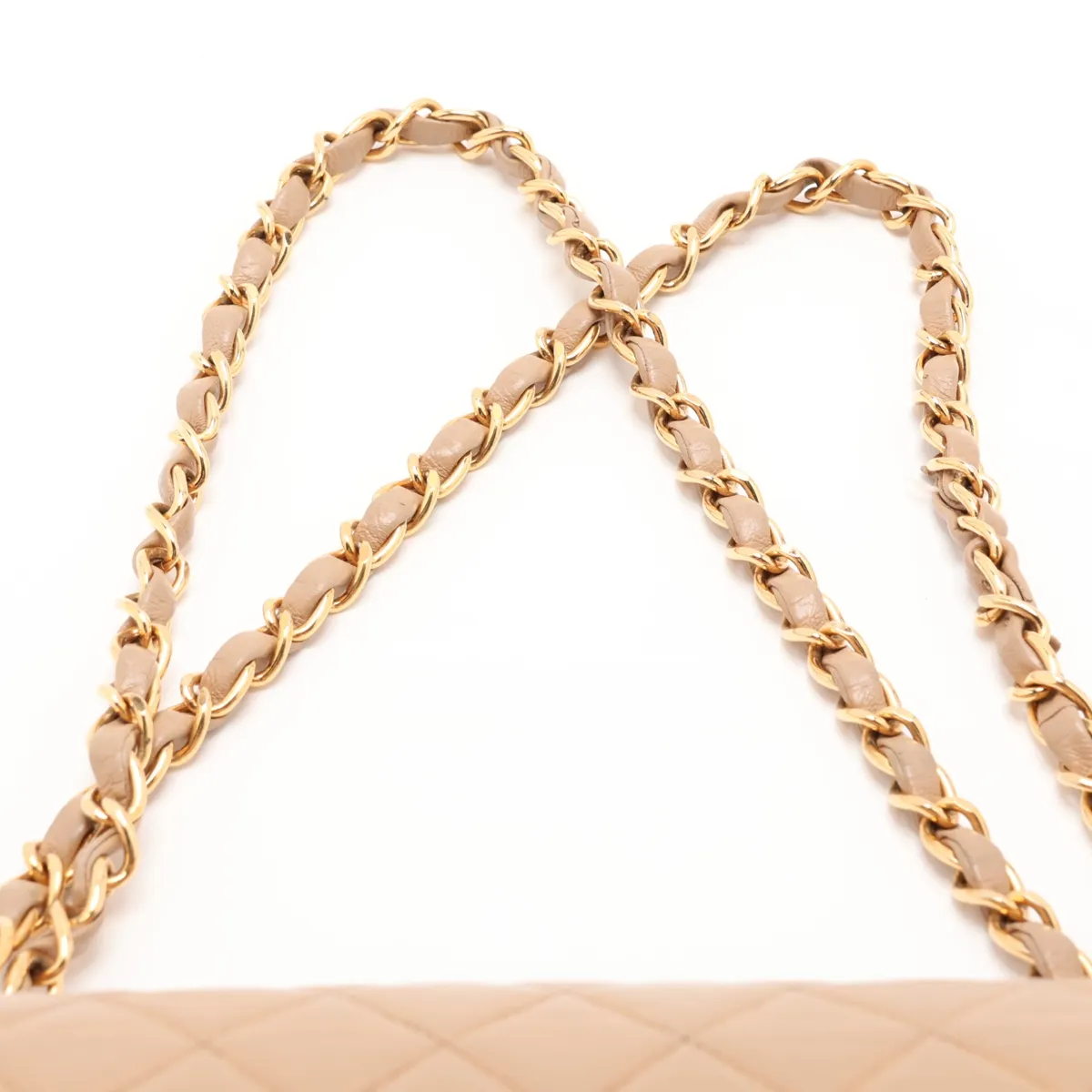 Matelassé Lambskin Single Flap Double Chain Bag, Paris Limited Edition, Beige with Gold Hardware, 3047123, Series 3 — view 6