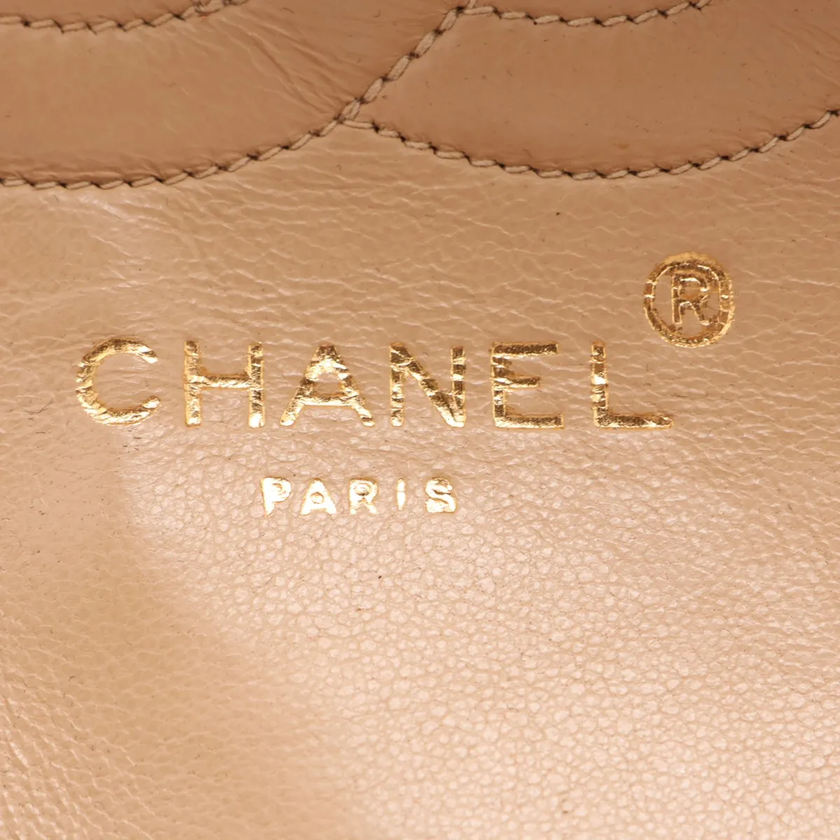 Matelassé Lambskin Single Flap Double Chain Bag, Paris Limited Edition, Beige with Gold Hardware, 3047123, Series 3 — view 10
