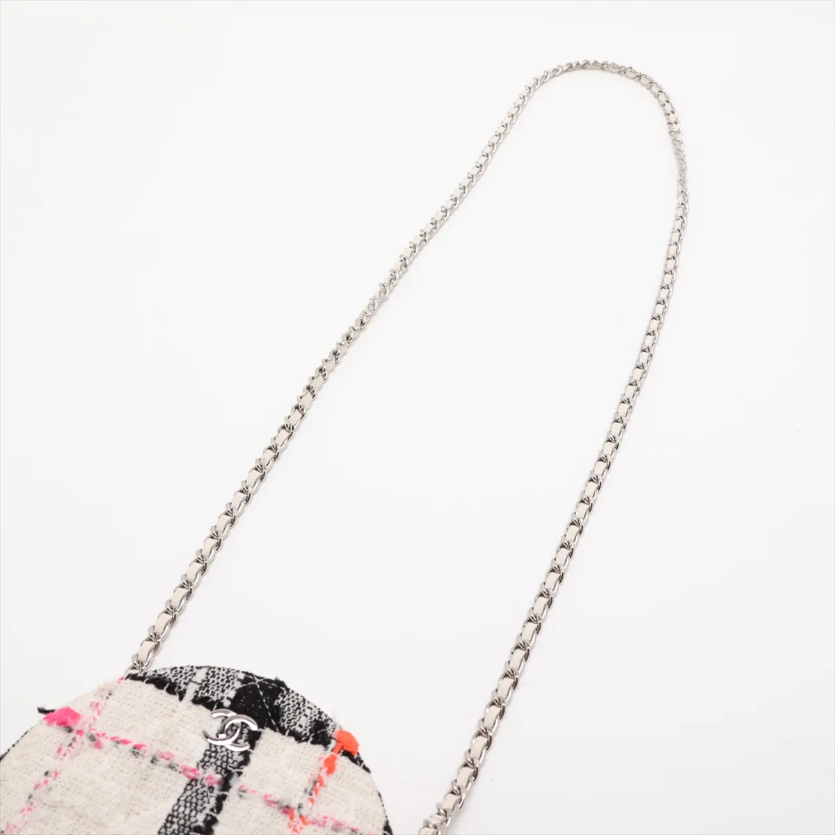 Matelassé Tweed Chain Shoulder Bag, Round, Beige, Silver Hardware, 29914123, Serial Number 29 — view 5