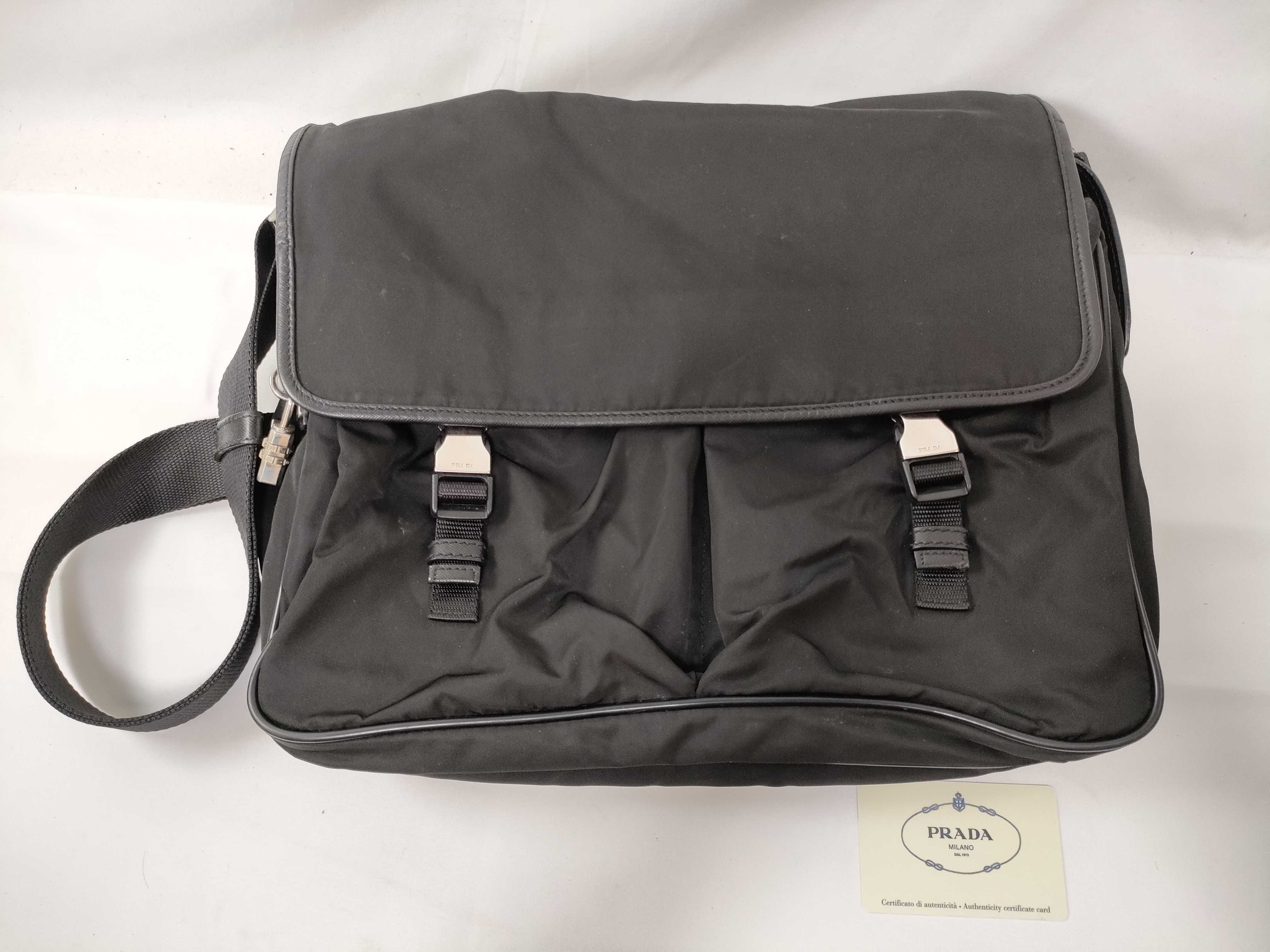 Nylon Messenger Bag, Black, Triangle Logo, Tessuto Style, Shoulder Bag